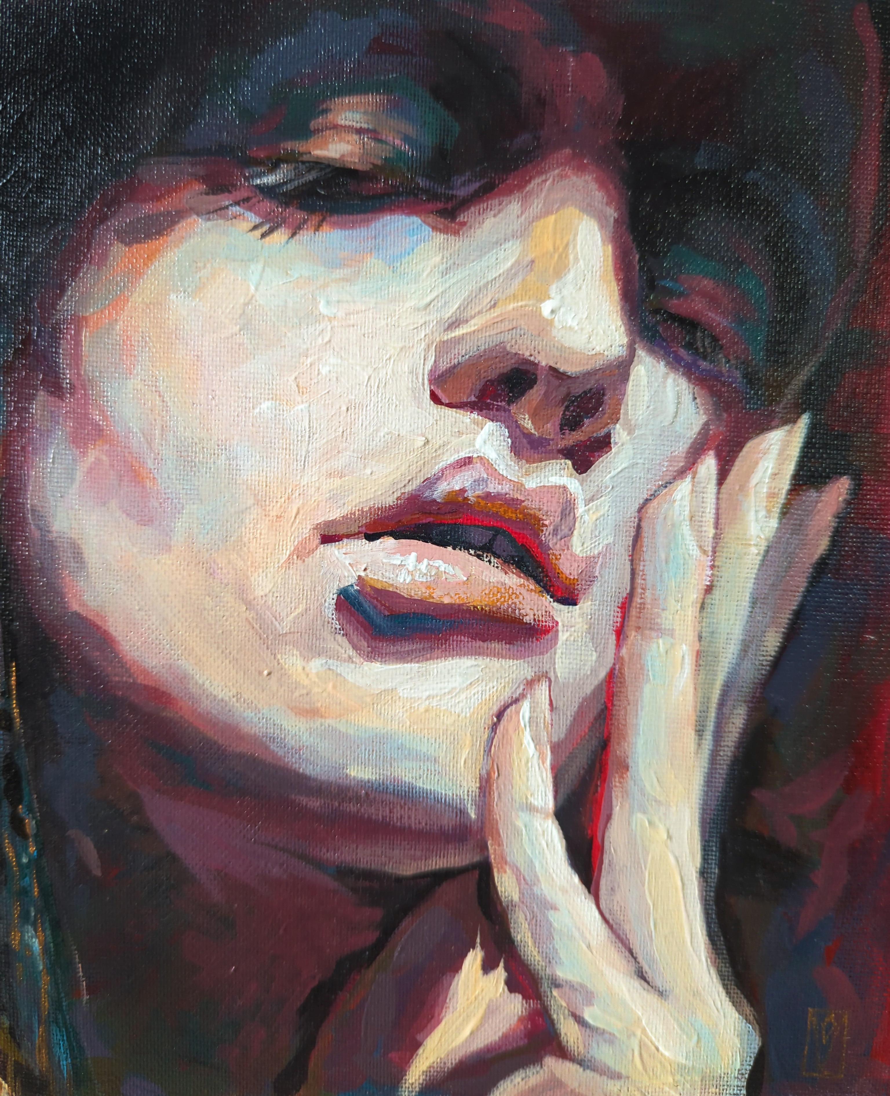 Woman`s head etude - Contemporary Painting by Olha Vlasova