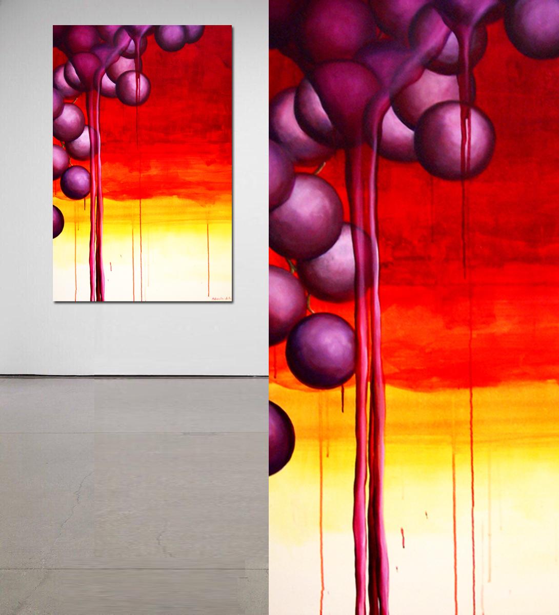 Work belonging to the Series ¨Honoring Bacchus¨

 Painted between Spain and the United States in 2009

Abstract backgrounds, Manhattan buildings as a background of fruits as a symbol of the expected mana, grapes that drop their juice as the essence