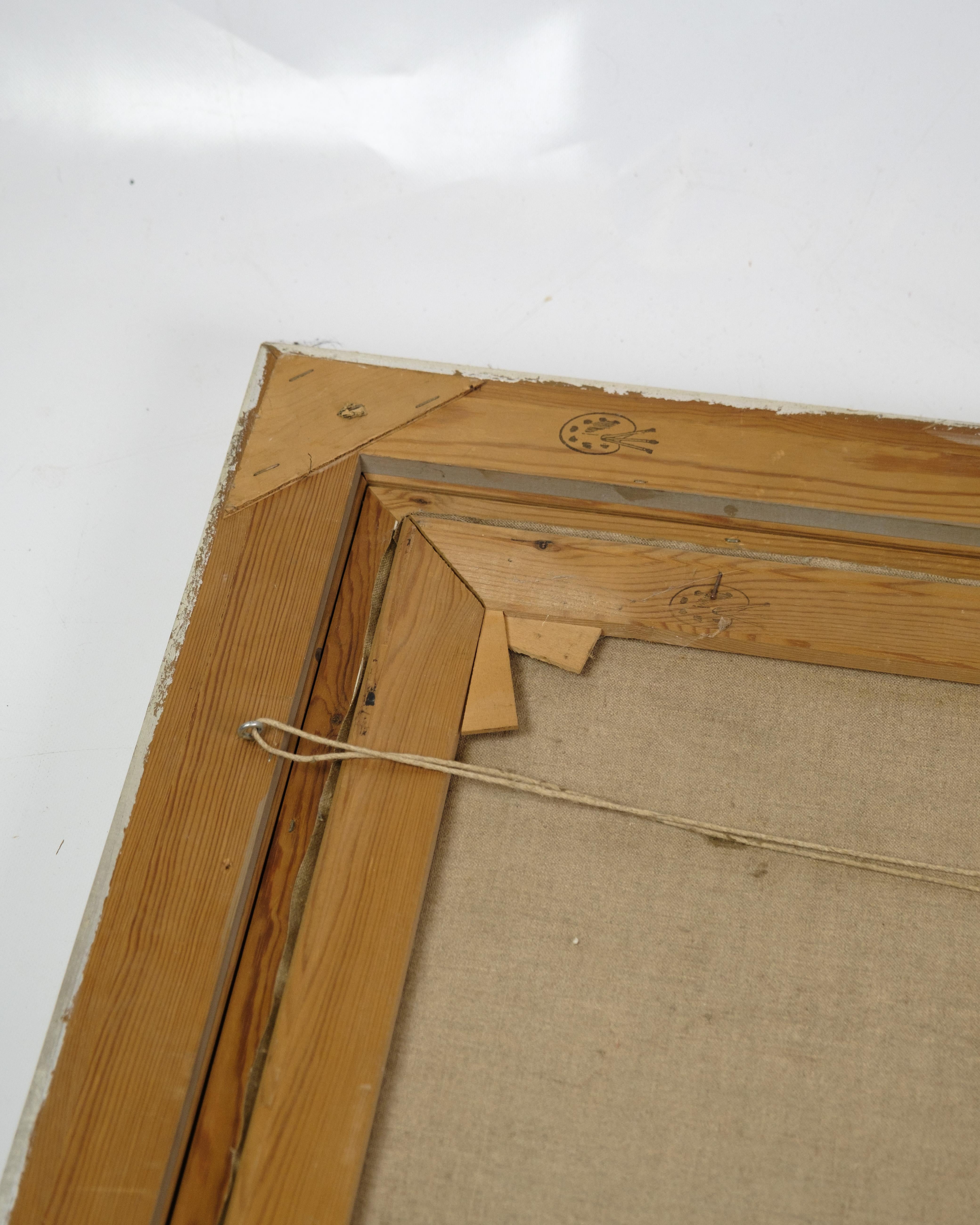 Oli Painting Made On Canvas With A Wooden Frame From 1940s In Good Condition For Sale In Lejre, DK
