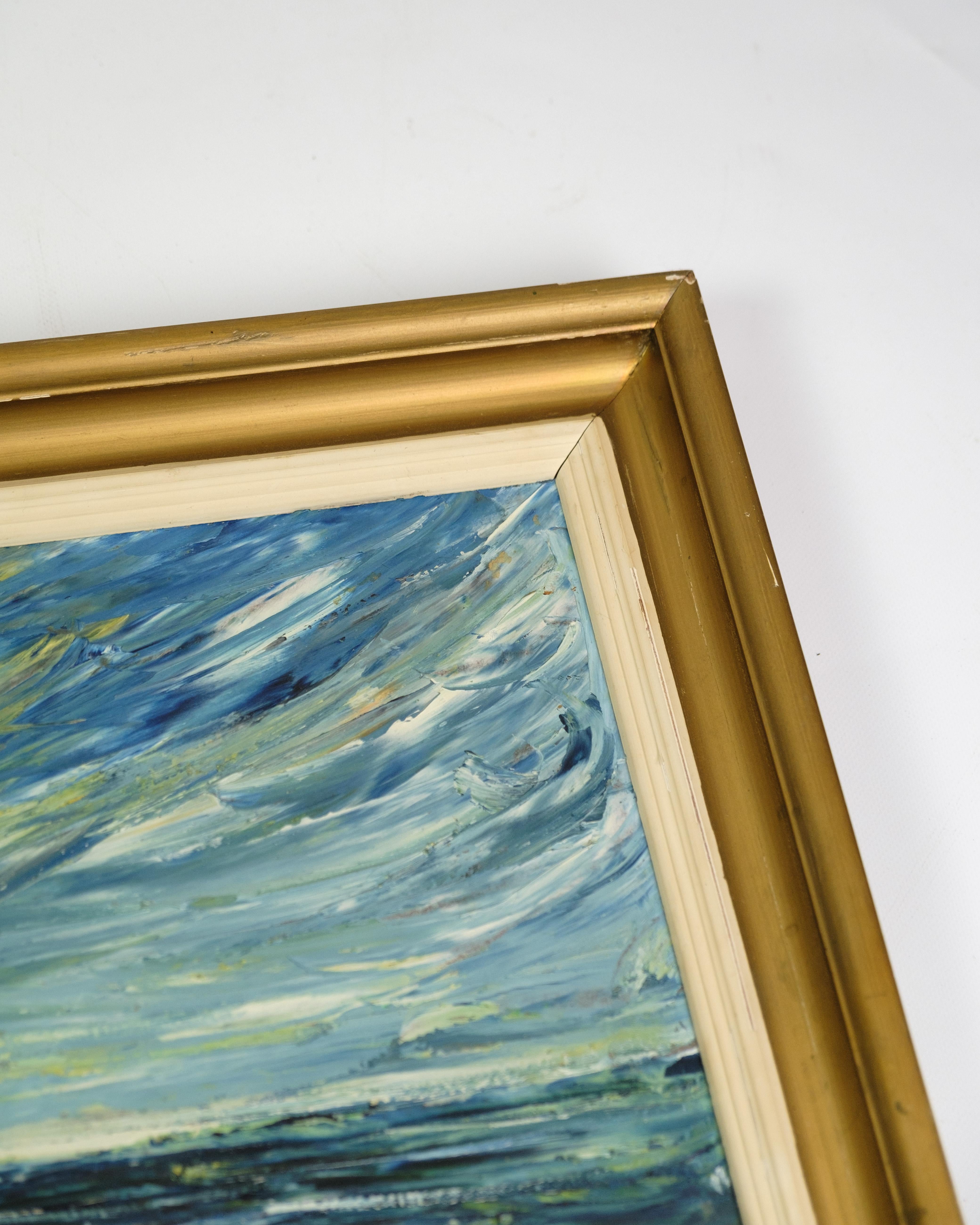 Mid-Century moderno Quadro Oli su tela con cornice dorata di Poul Fureby Blokhus del 1940 in vendita