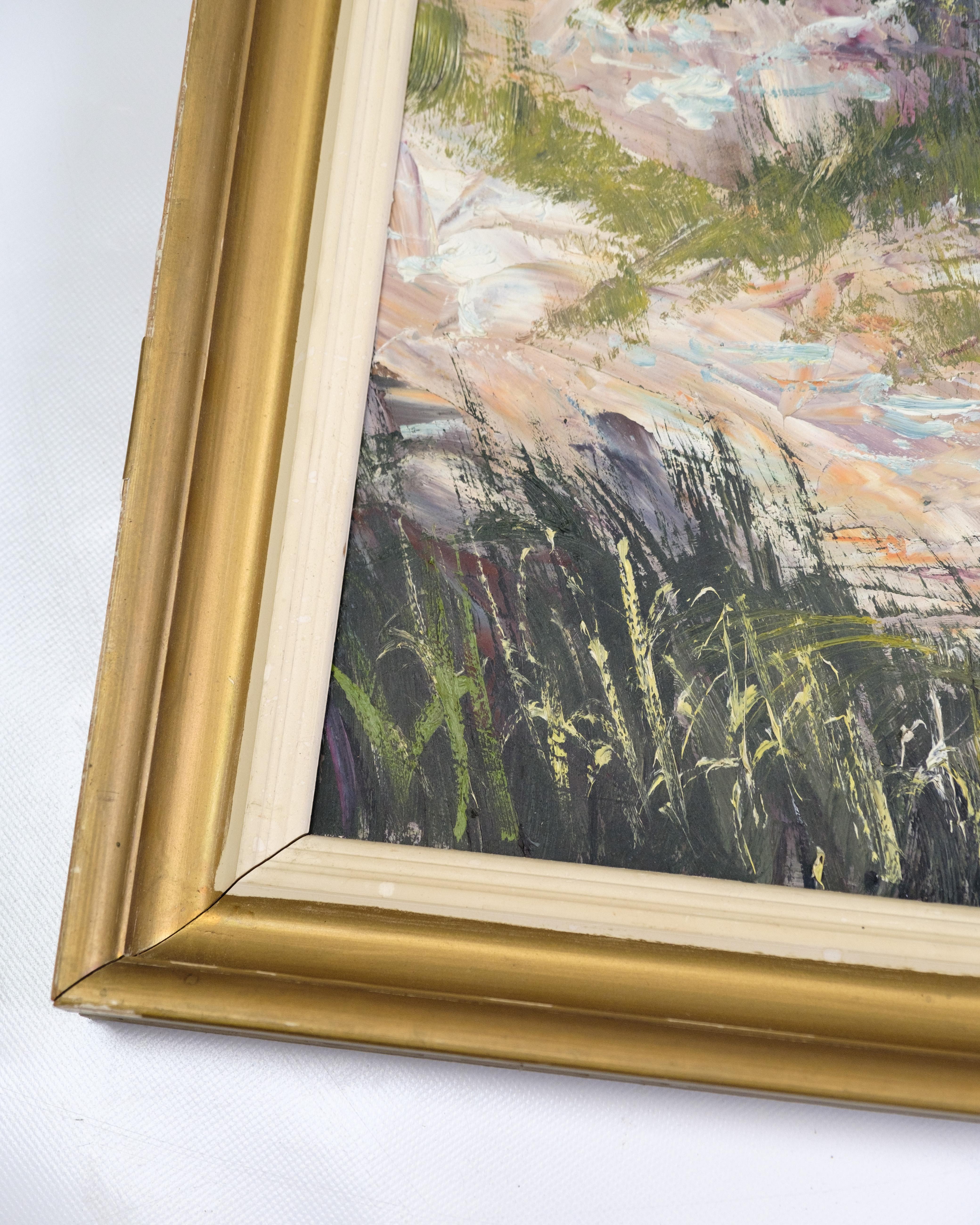 Svedese Quadro Oli su tela con cornice dorata di Poul Fureby Blokhus del 1940 in vendita