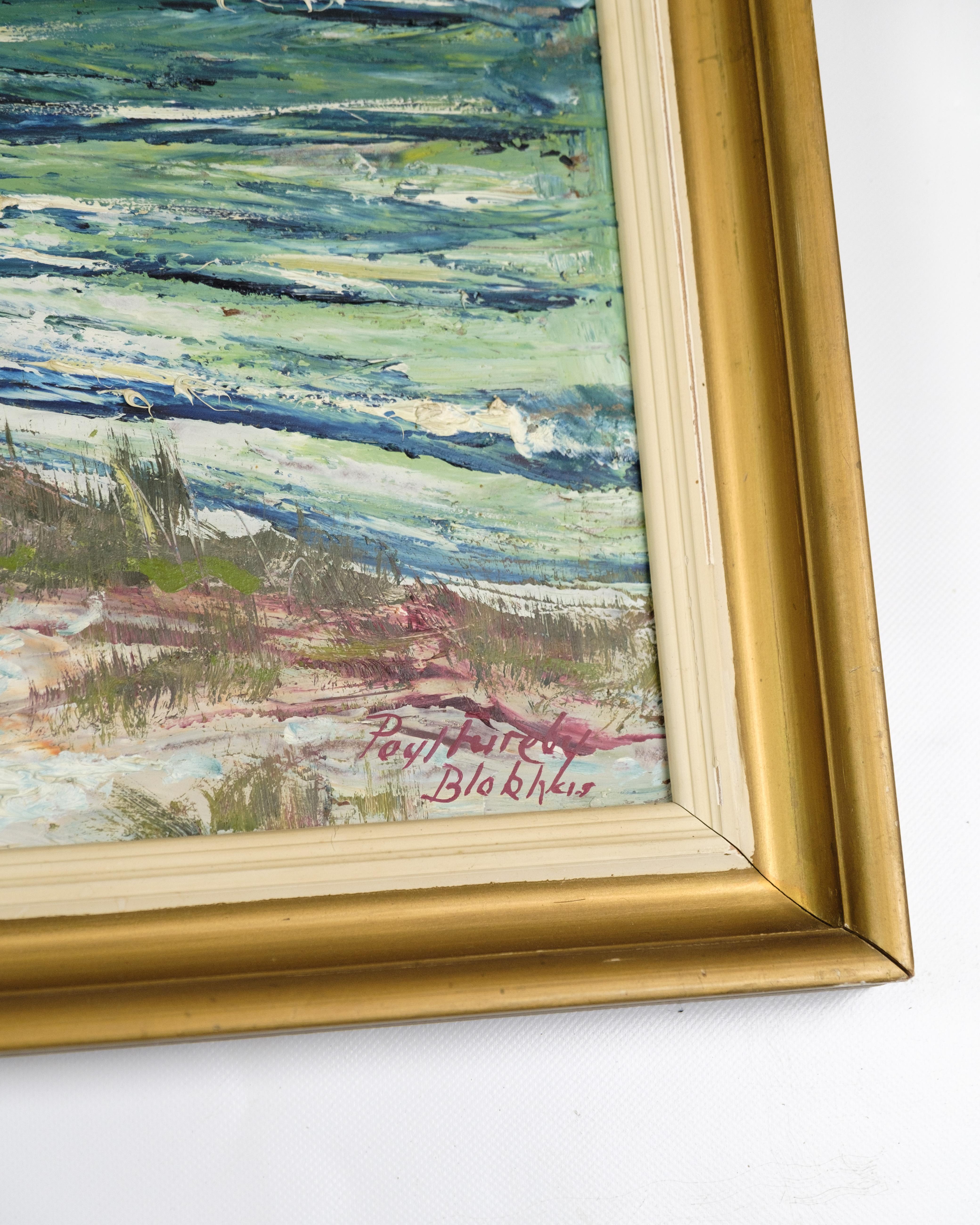 Quadro Oli su tela con cornice dorata di Poul Fureby Blokhus del 1940 In condizioni buone in vendita a Lejre, DK