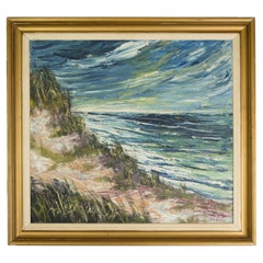 Quadro Oli su tela con cornice dorata di Poul Fureby Blokhus del 1940
