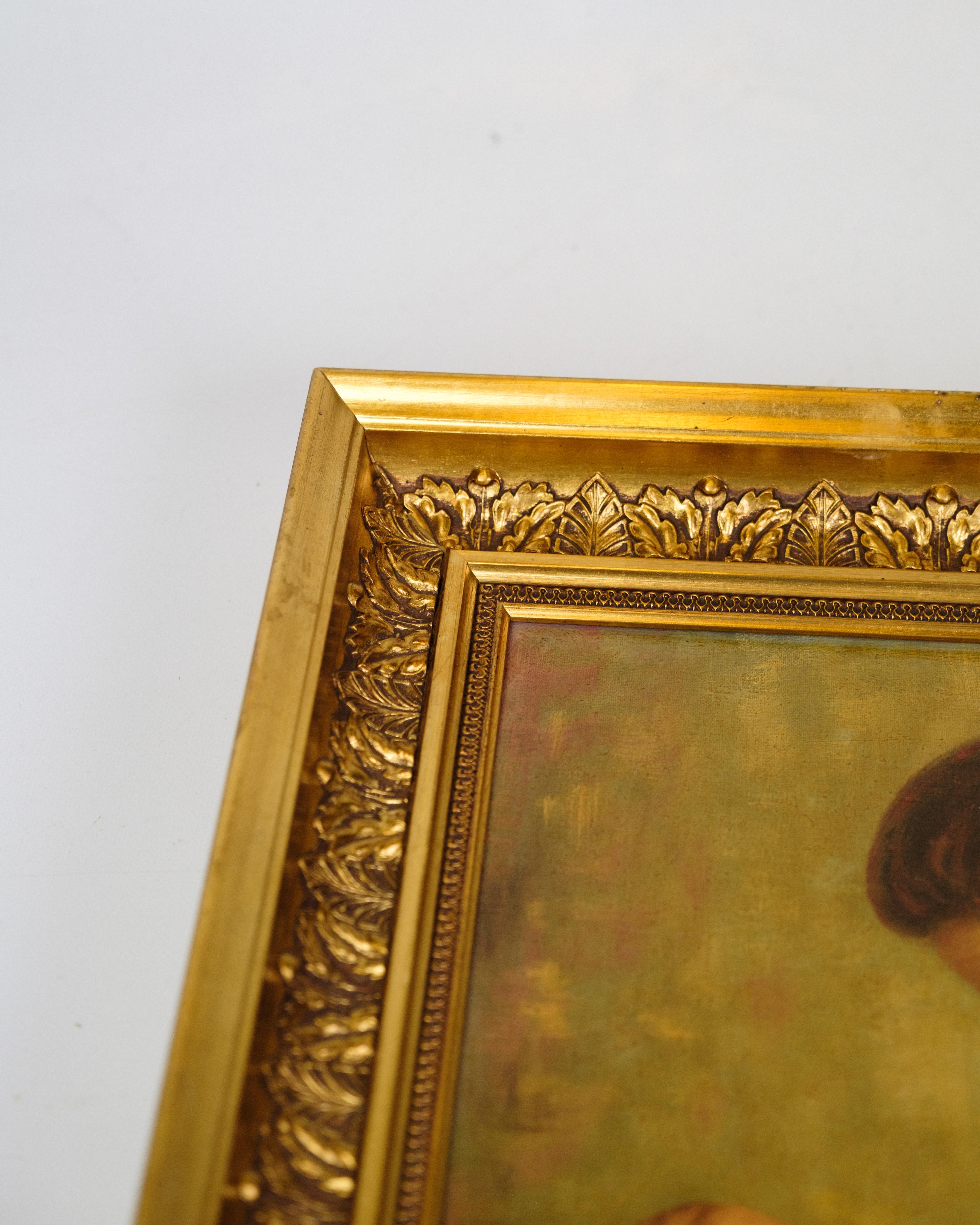 Mid-Century moderno Pittura Oli su tela con cornice dorata degli anni '40 in vendita