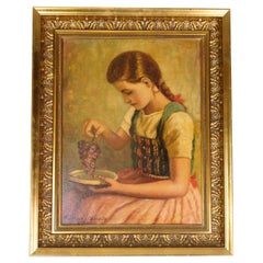 Pittura Oli su tela con cornice dorata degli anni '40