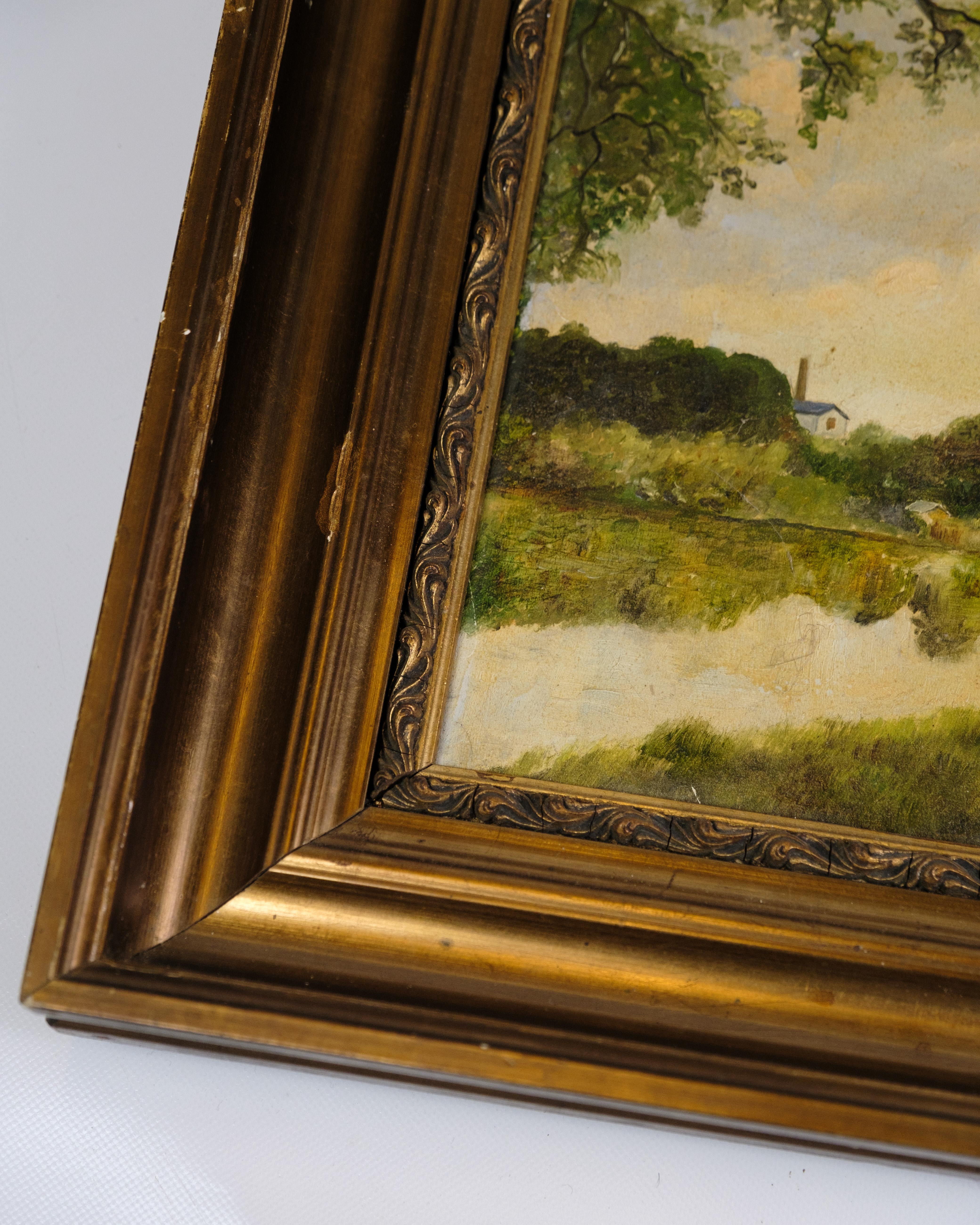 Scandinavo moderno Quadro Oli su tela con cornice dorata firmato da Kai Drews degli anni '30 in vendita