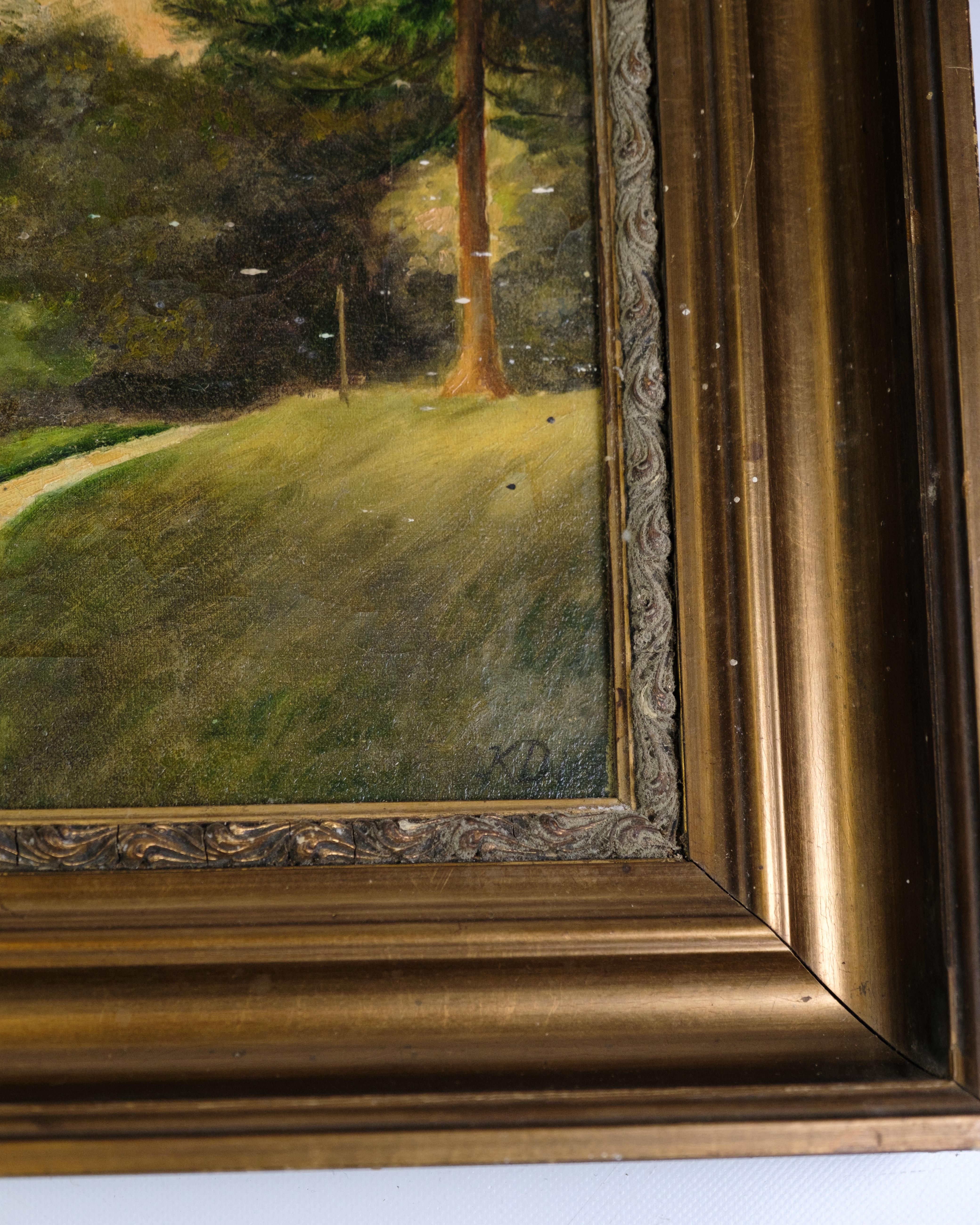 Danese Quadro Oli su tela con cornice dorata firmato da Kai Drews degli anni '30 in vendita