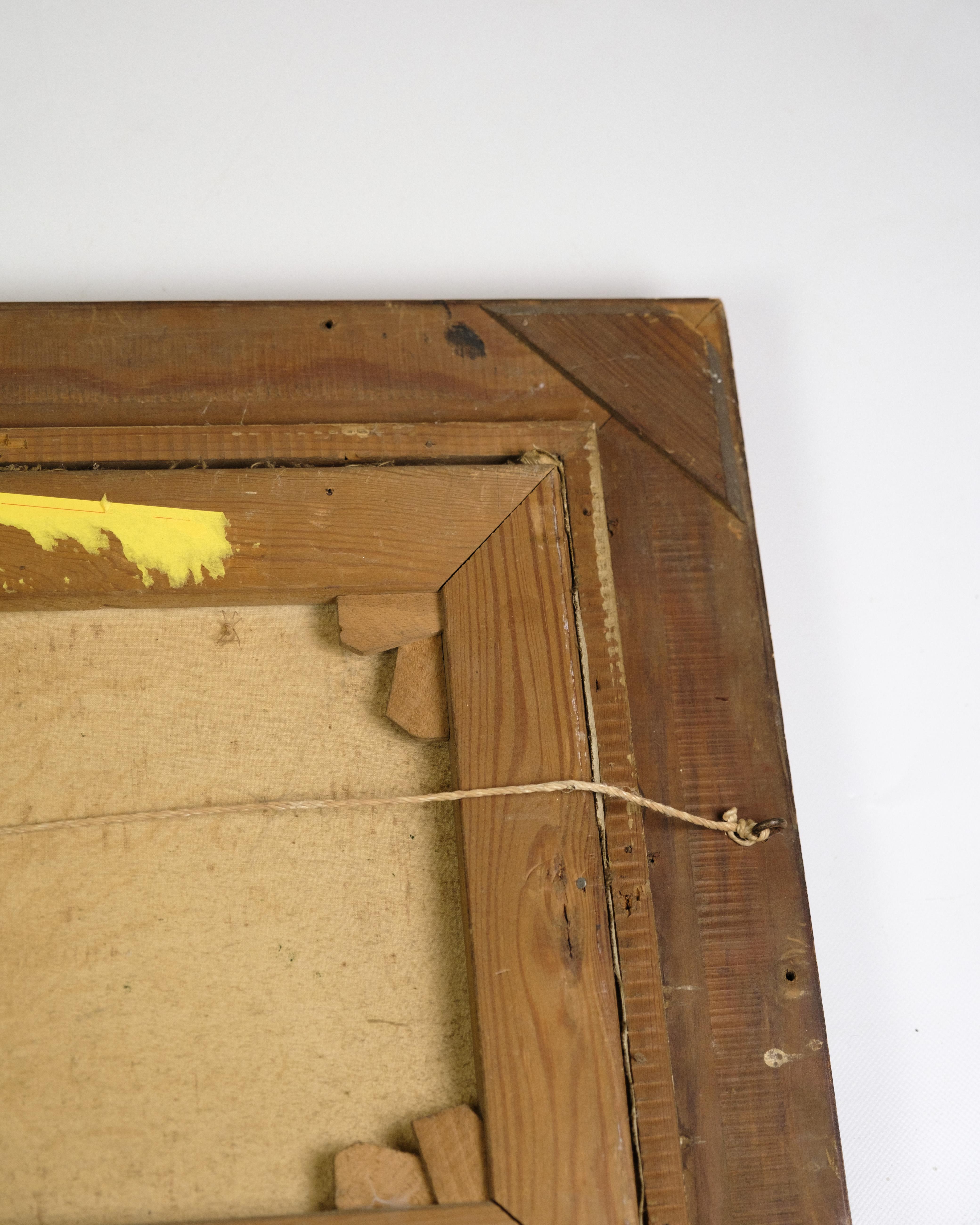 Quadro Oli su tela con cornice dorata firmato da Kai Drews degli anni '30 In condizioni buone in vendita a Lejre, DK