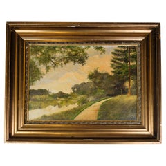 Quadro Oli su tela con cornice dorata firmato da Kai Drews degli anni '30