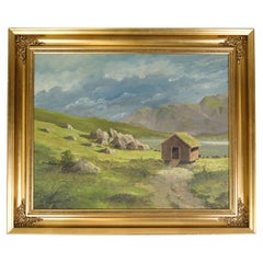 Pittura Oli su tela con cornice dorata firmata da P. Svarter degli anni '70