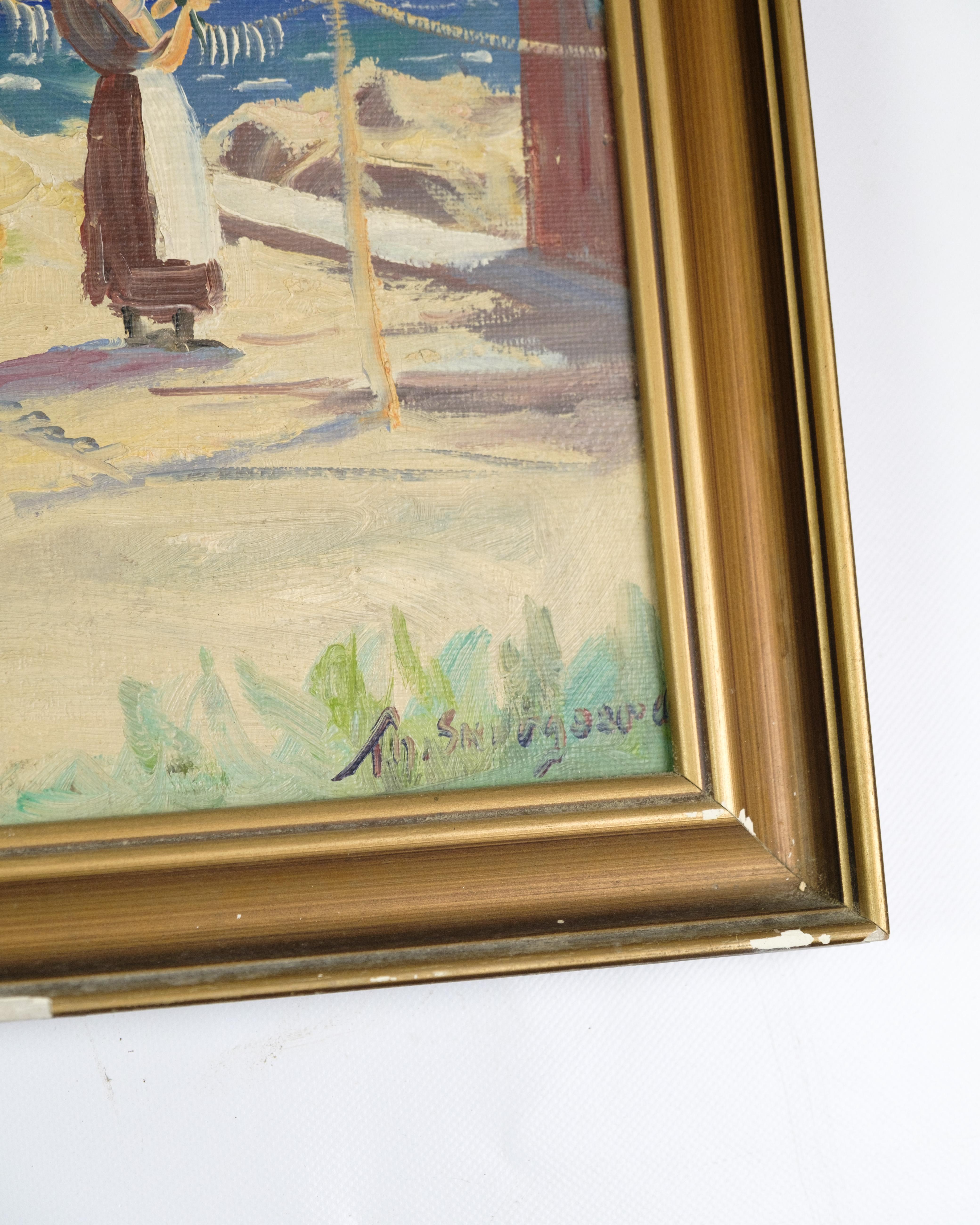 Danese Pittura Oli su tela con cornice dorata firmata da T.H. Skovgaard degli anni '30 in vendita