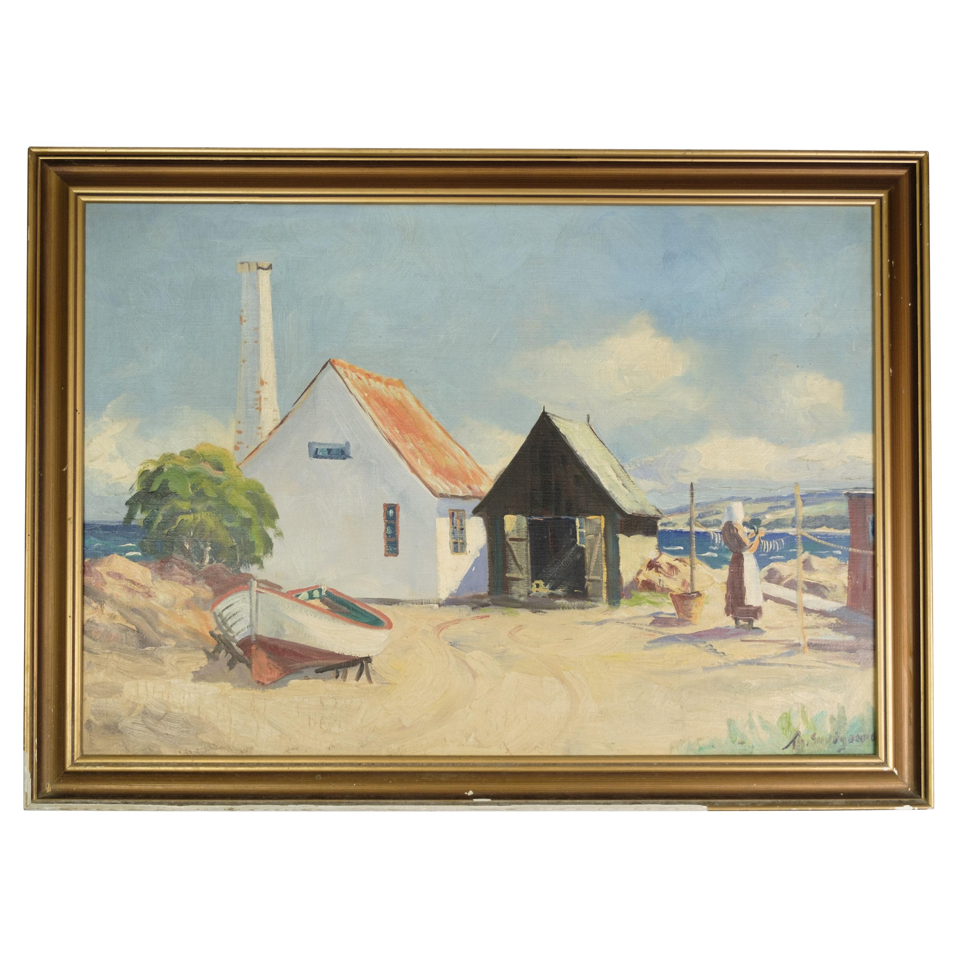 Pittura Oli su tela con cornice dorata firmata da T.H. Skovgaard degli anni '30