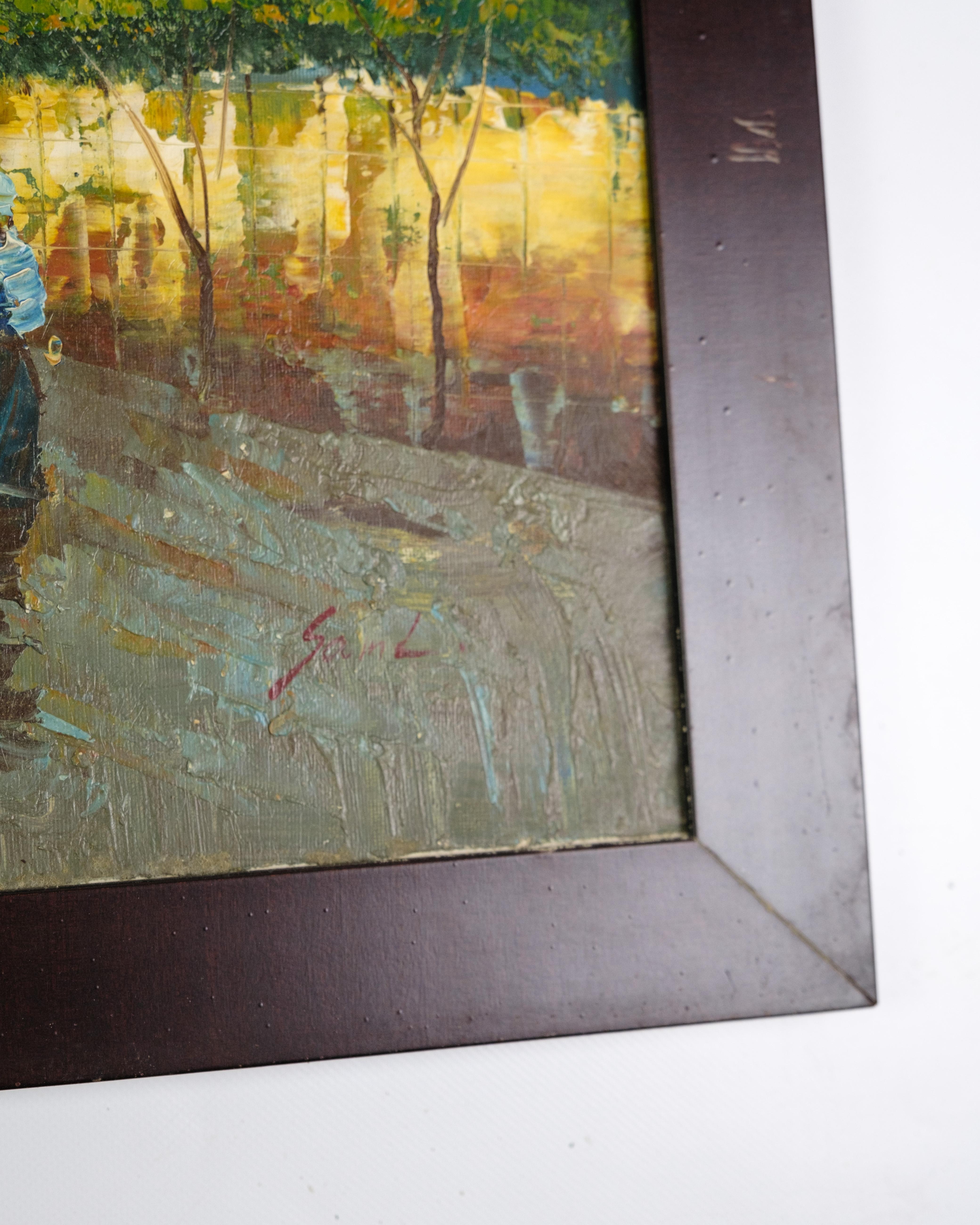 Oli, Gemälde auf Leinwand mit Holzrahmen (Moderne der Mitte des Jahrhunderts) im Angebot
