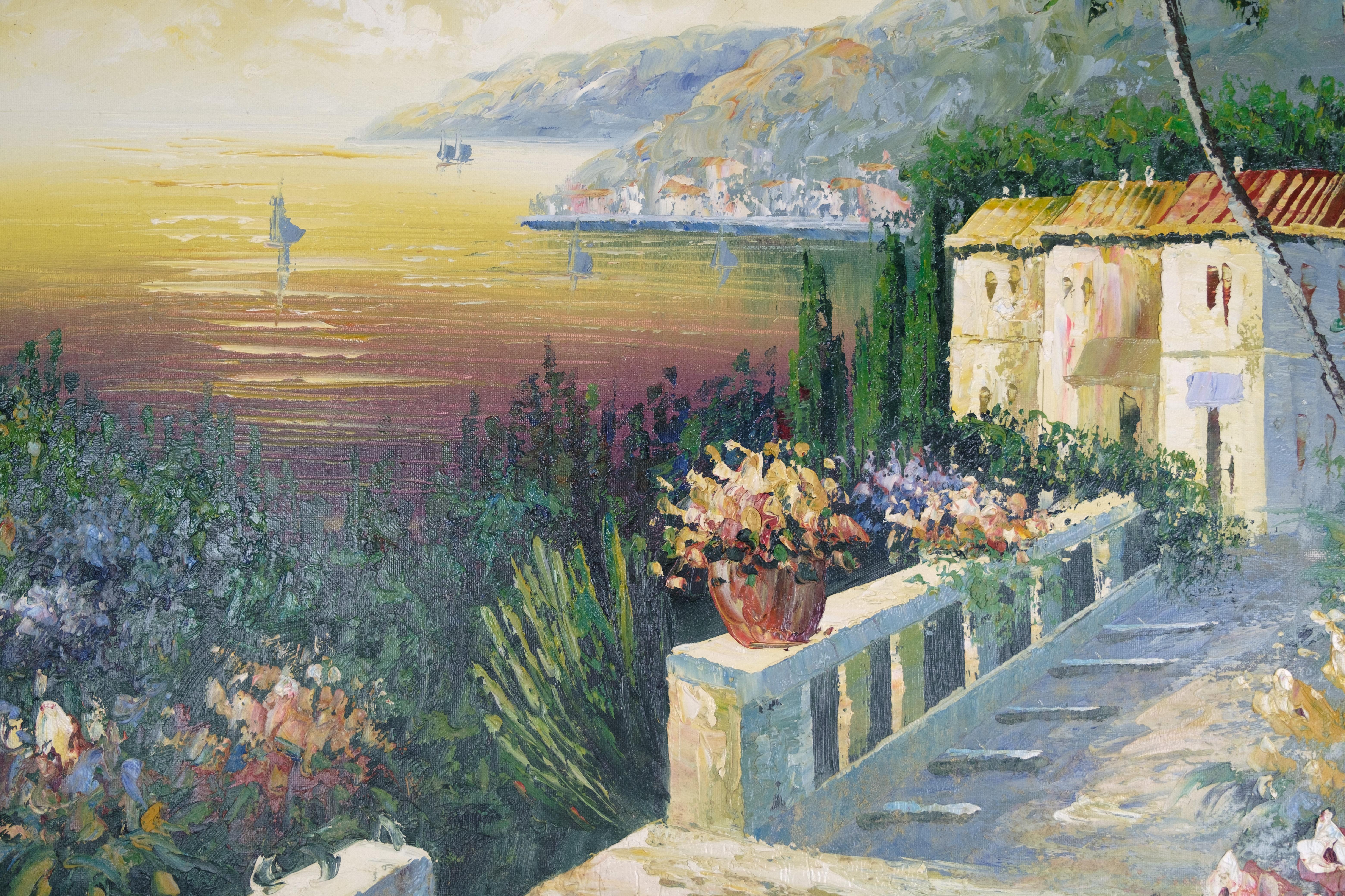Pintura al óleo enmarcada en un marco de madera negro con motivo de una ciudad costera de colores cálidos. Firmado por Mary L.


Medidas: Largo: 58,5 cm Ancho: 68,5 cm
