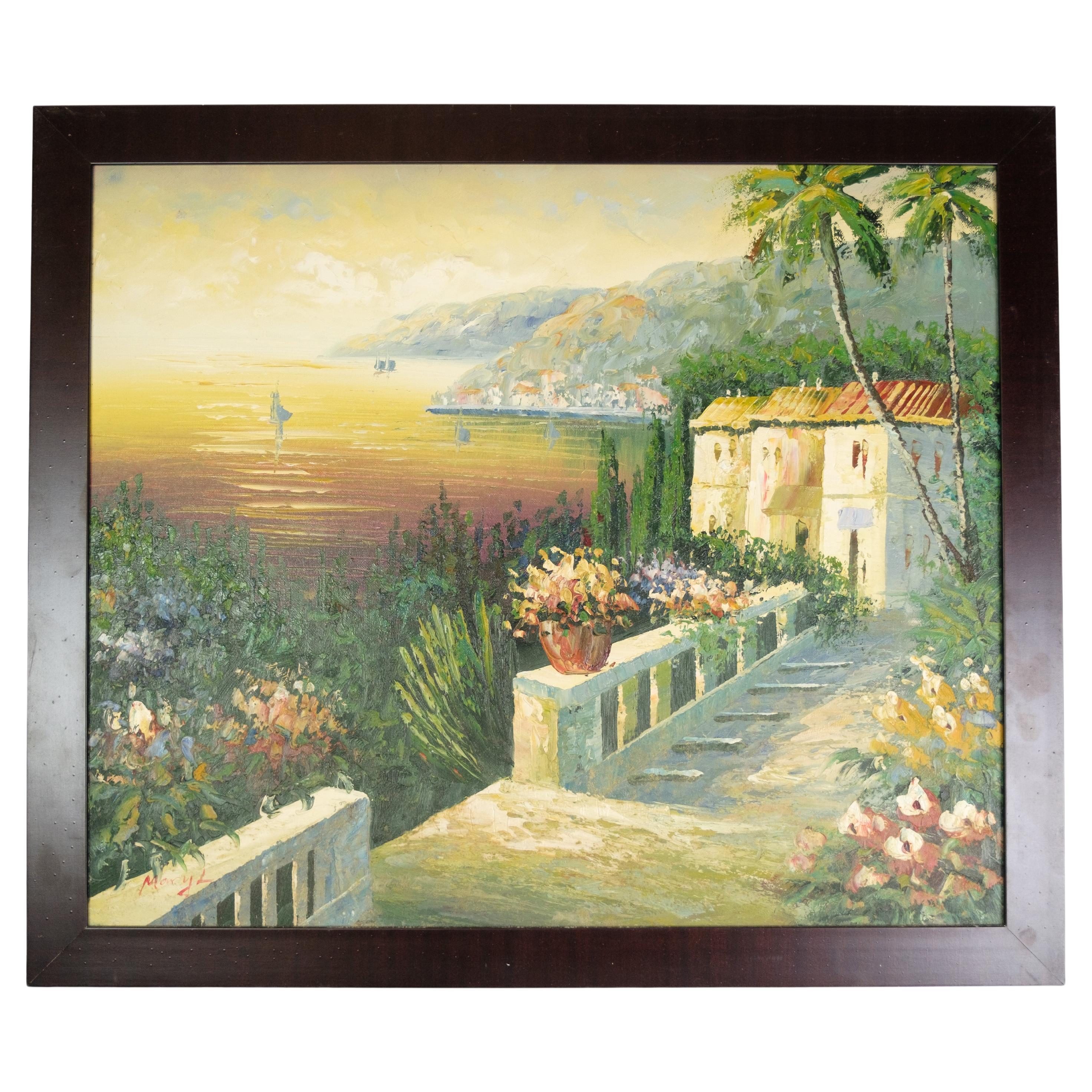 Quadro Oli realizzato su tela con cornice in legno firmato Mary L.