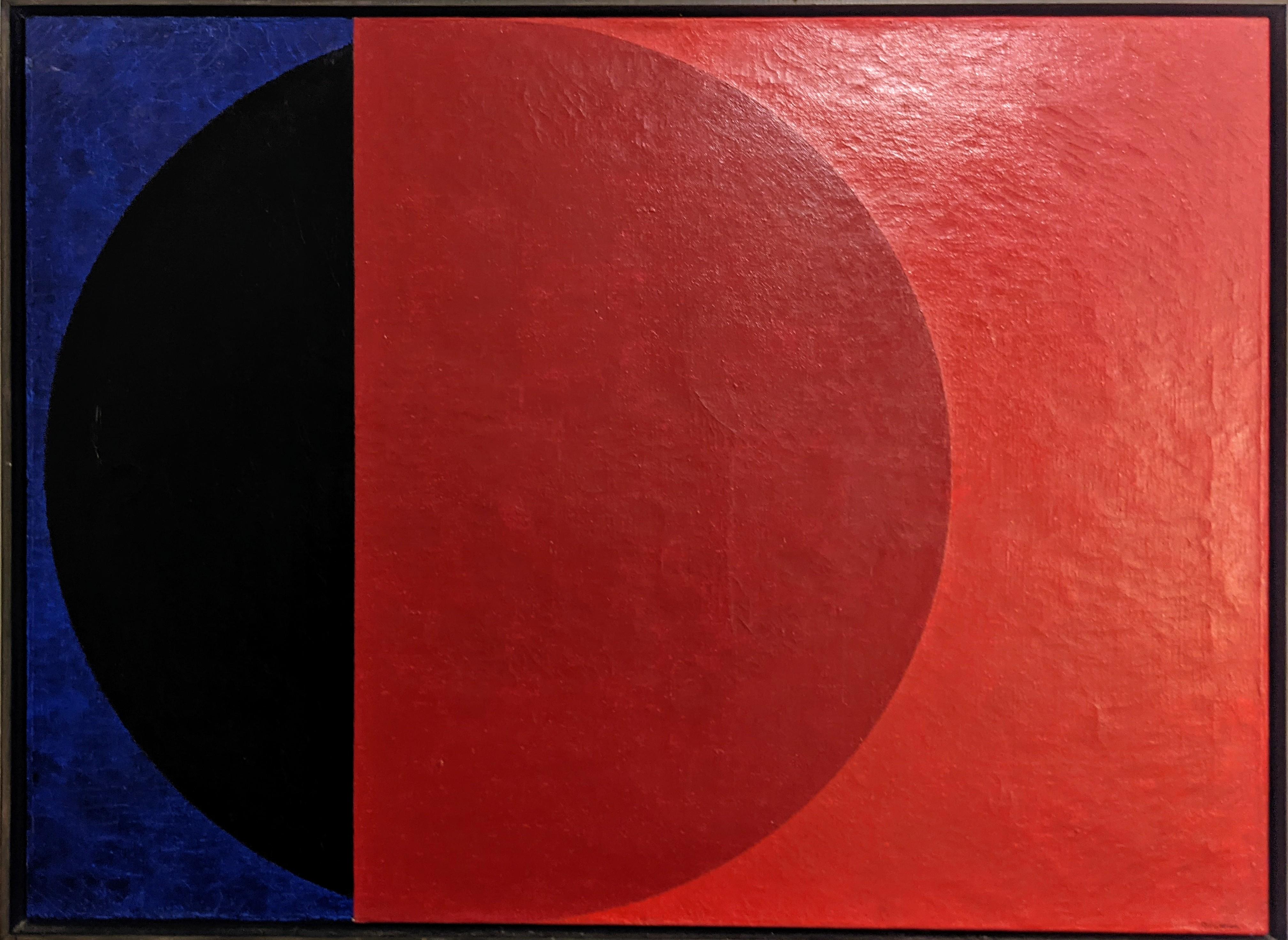 « The Secrets in the Circle » (Les secrets du cercle), Oli Sihvonen, bleu et rouge, géométrique en vente 1
