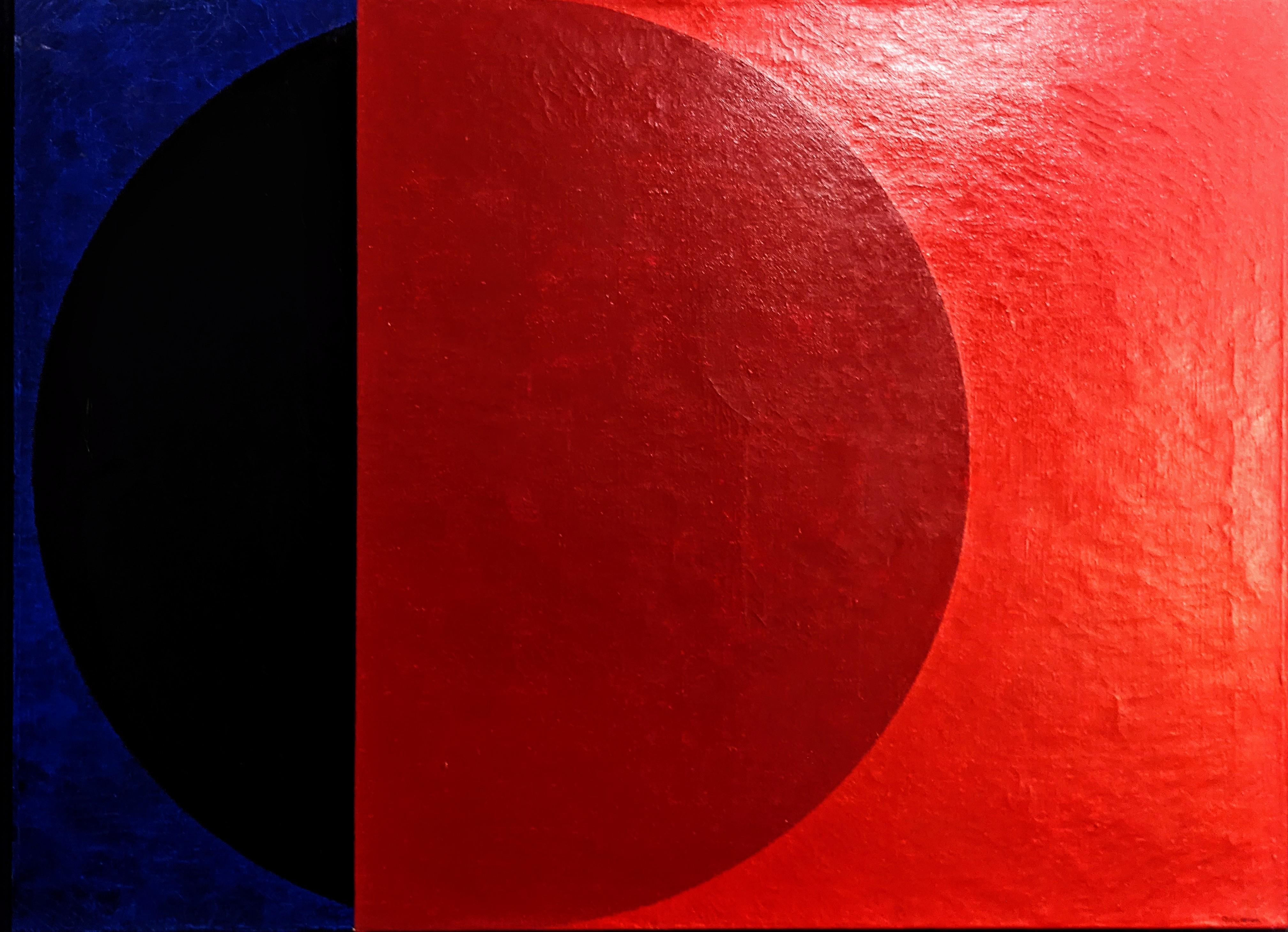 "The Secrets in the Circle, " Oli Sihvonen, Blue and Red Hard-Edge Geometric