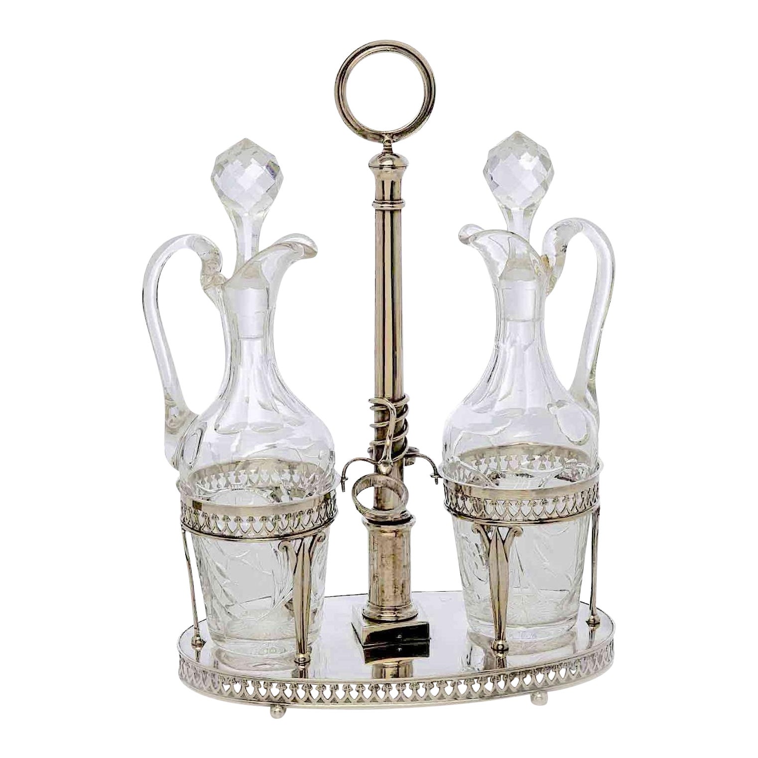 Oliera Neoclassica Italiana in Argento Brescia 1820 circa Cestello con Ampolle