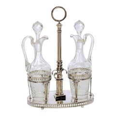 Oliera Neoclassica Italiana in Argento Brescia 1820 circa Cestello con Ampolle