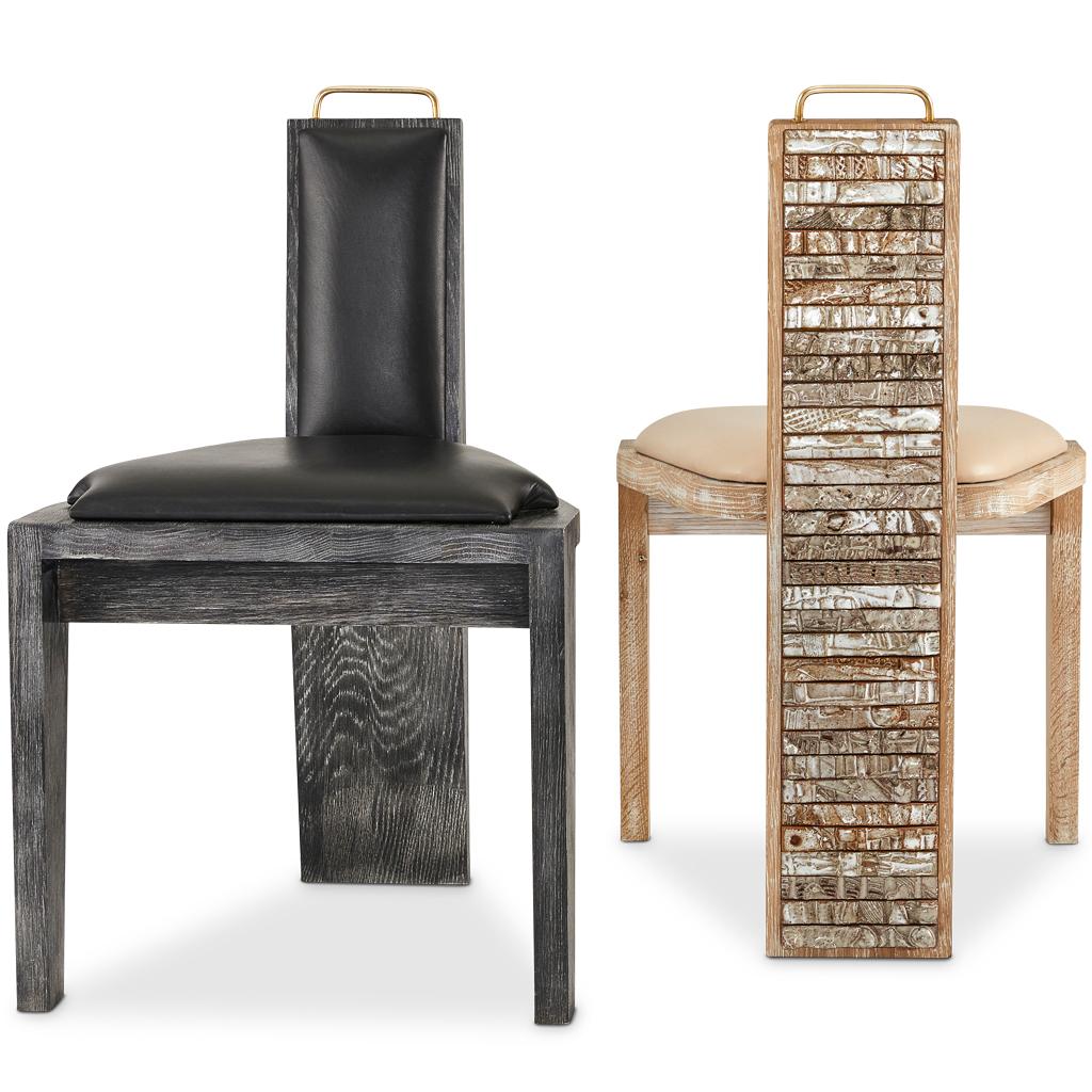 Olifant Modern Luxury, Handmade Ceramic, Ceruse Oak & Black Leather Dining Chair For Sale 4