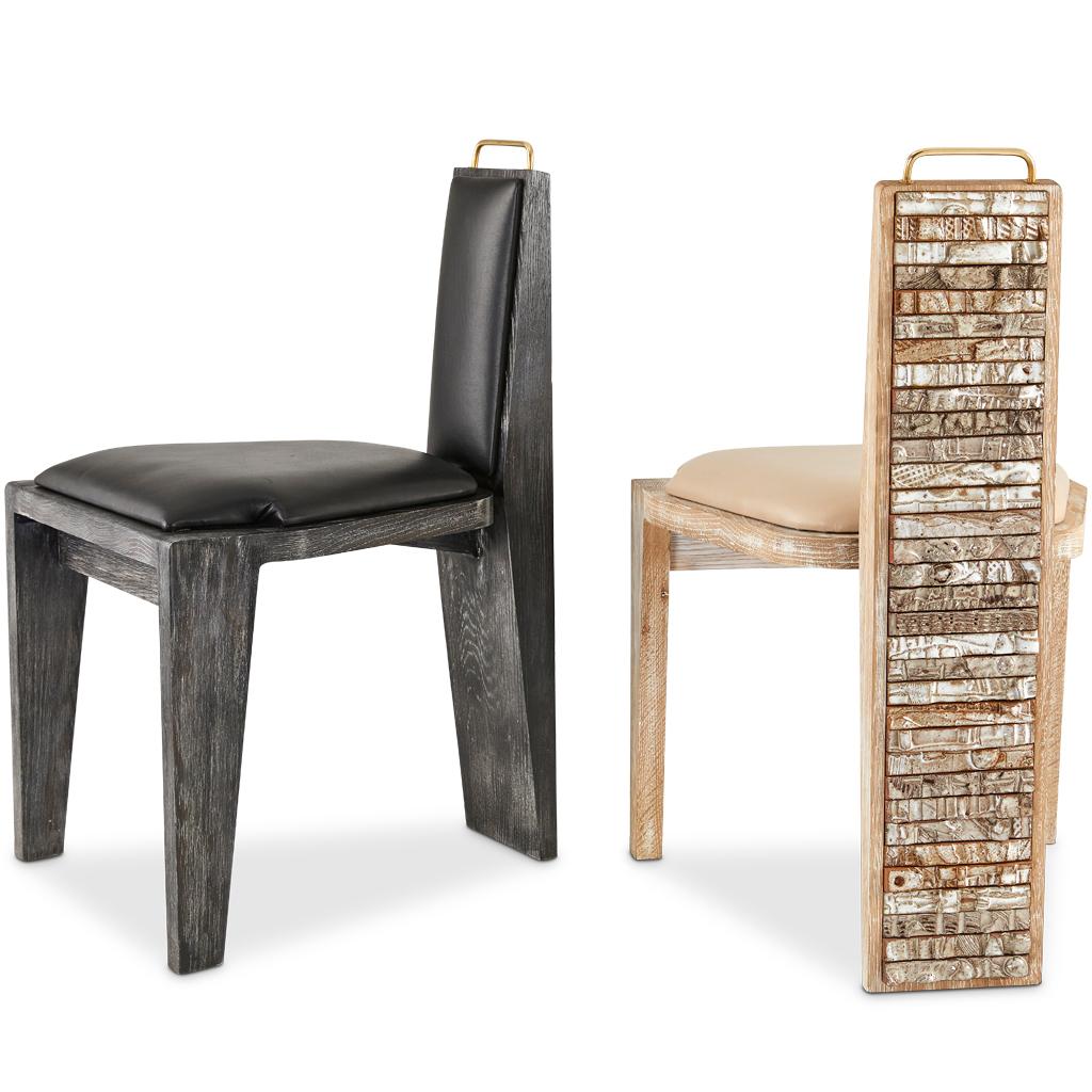 Olifant Modern Luxury, Handmade Ceramic, Ceruse Oak & Black Leather Dining Chair For Sale 5