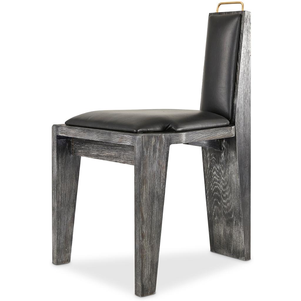 South African Olifant Modern Luxury, Handmade Ceramic, Ceruse Oak & Black Leather Dining Chair For Sale