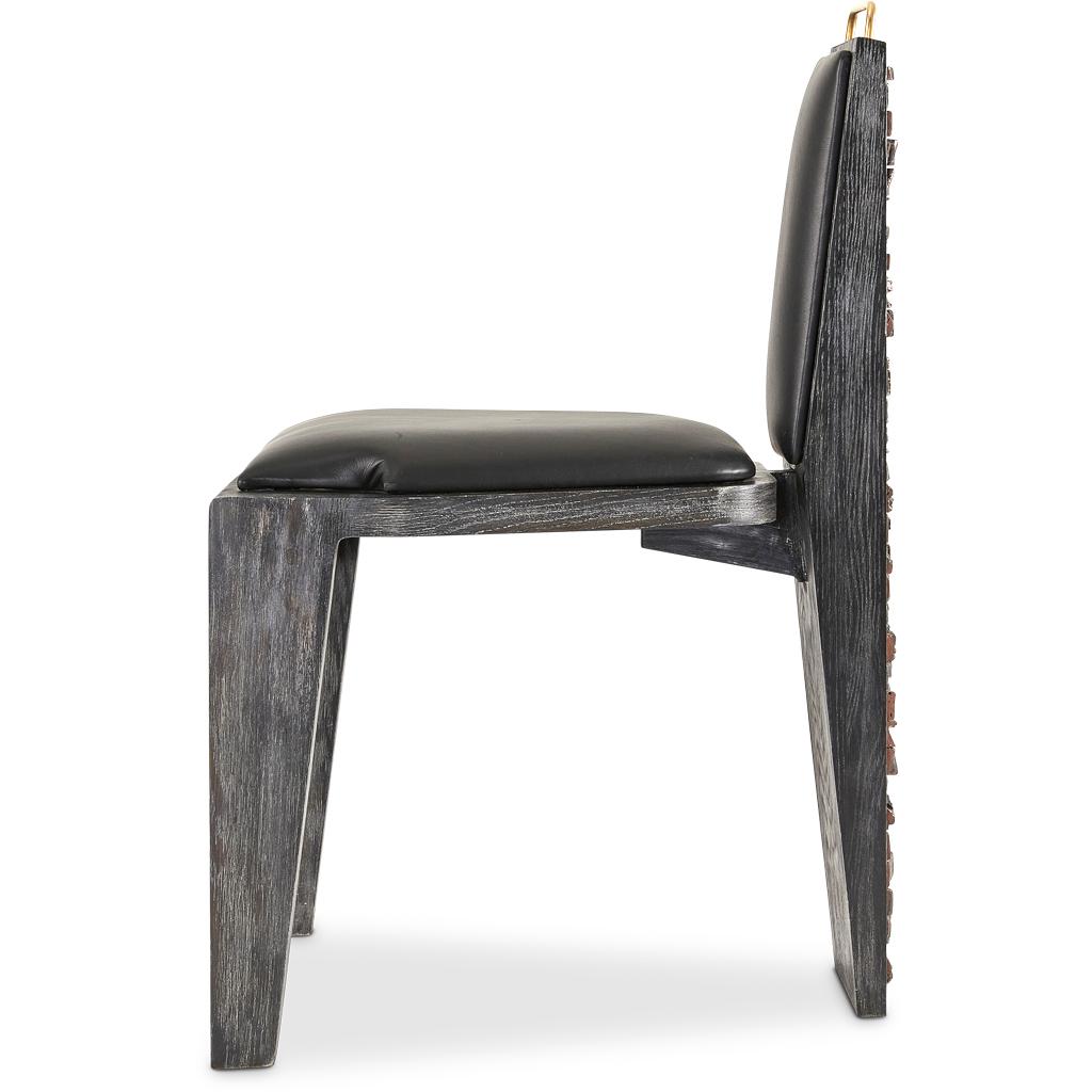 Hand-Crafted Olifant Modern Luxury, Handmade Ceramic, Ceruse Oak & Black Leather Dining Chair For Sale