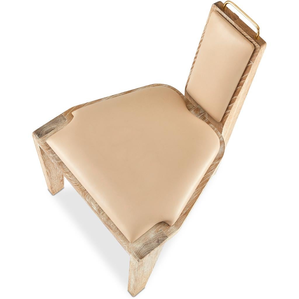 Brass Olifant Modern Luxury, Handmade Ceramic, Ceruse Oak & Black Leather Dining Chair For Sale