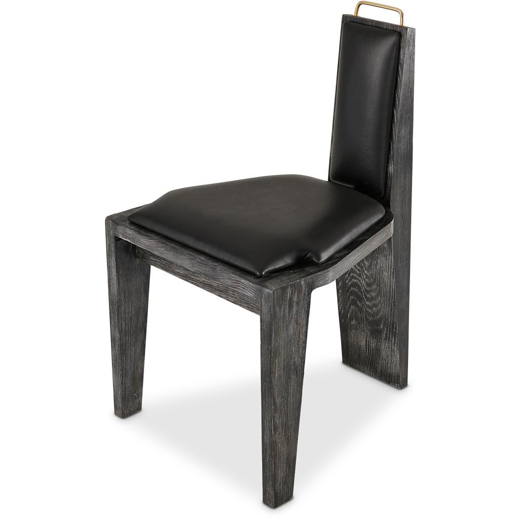 Olifant Modern Luxury, Handmade Ceramic, Ceruse Oak & Black Leather Dining Chair For Sale 2