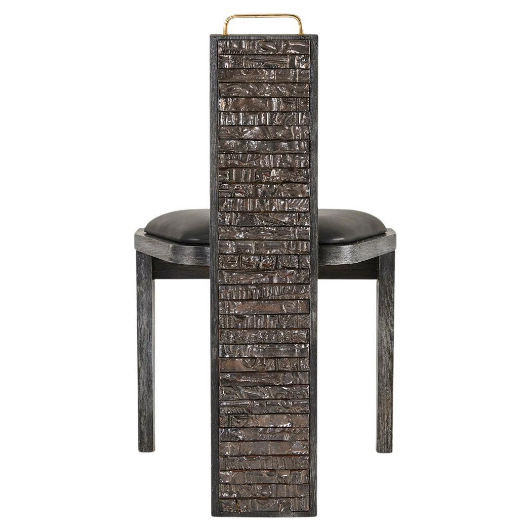 Olifant Modern Luxury, Handmade Ceruse Oak & Black Leather Dining Chair