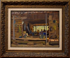 "SHELLING PEAS"  Dallas / Arkansas / Colorado Artist 1920s-30s RURAL FARM SCENE