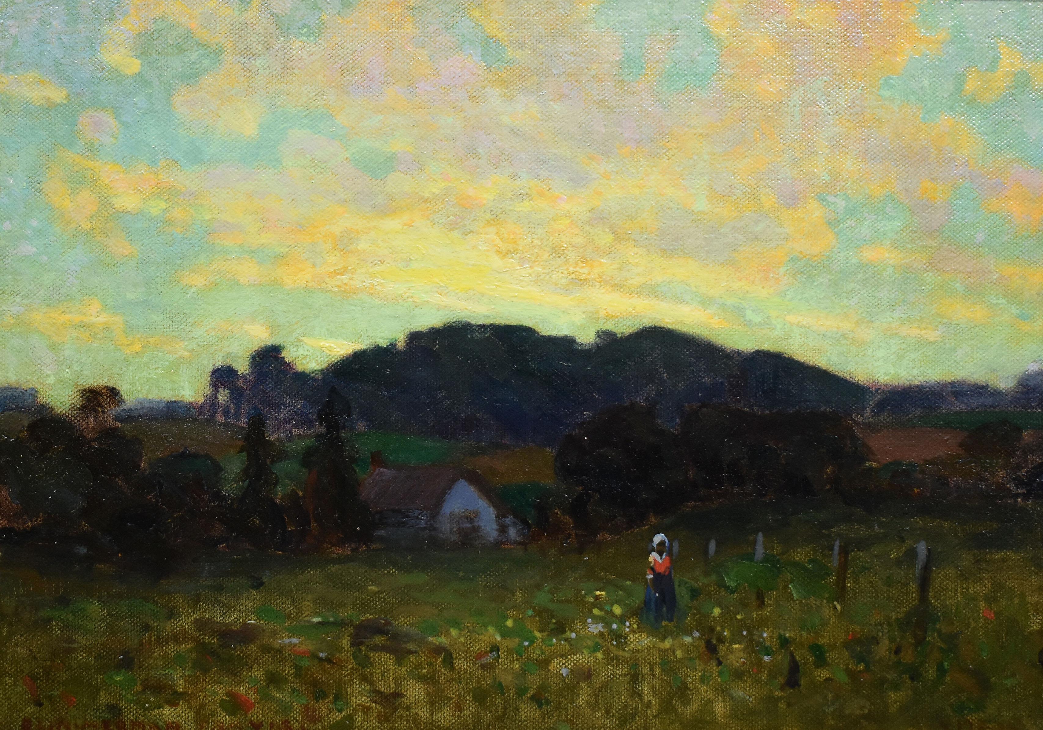 farm sunset painting