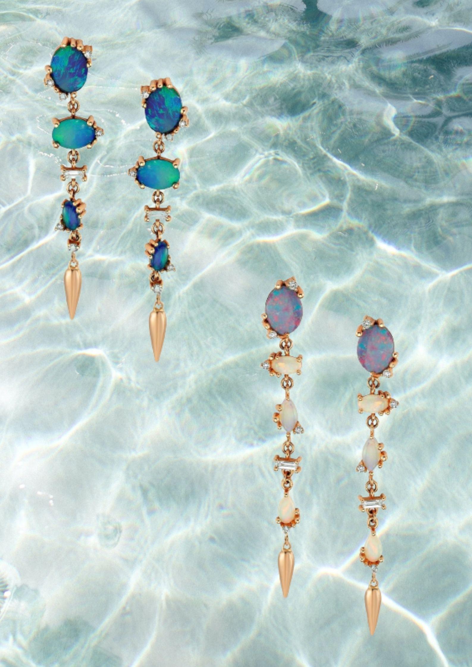The Treasures of The Sea Collection is inspired by the water element which represents the treasures and natural stones hidden in the depths of the sea.

Olina dangle earrings with 14k rose gold and diamonds by Selda Jewellery

Additional
