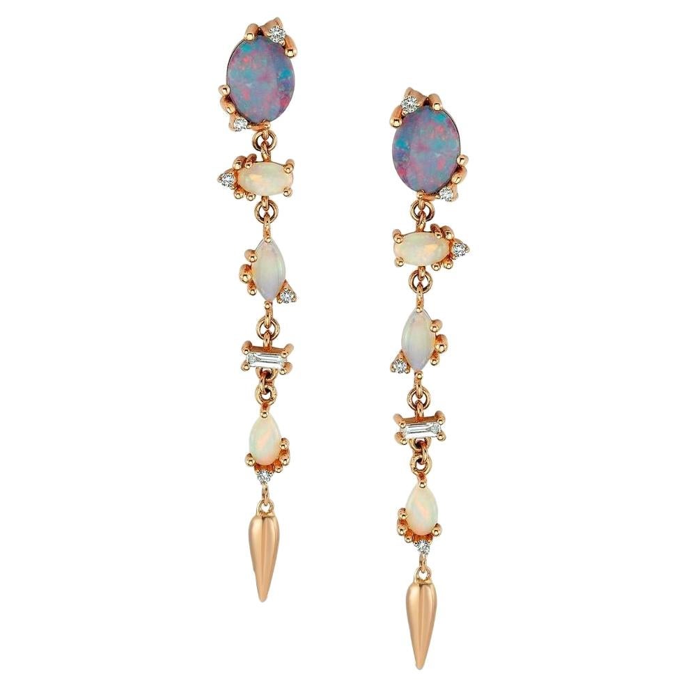 Olina Dangle Earrings with 14k Rose Gold and Diamonds For Sale