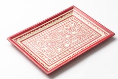 Olinala Mexican Red Lacquered Hand Carved Wood Serving Tray