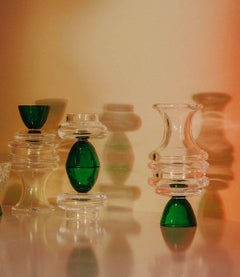 Contemporary Oil Vinegar Blown Green Glass Server Handcrafted by Natalia Criado