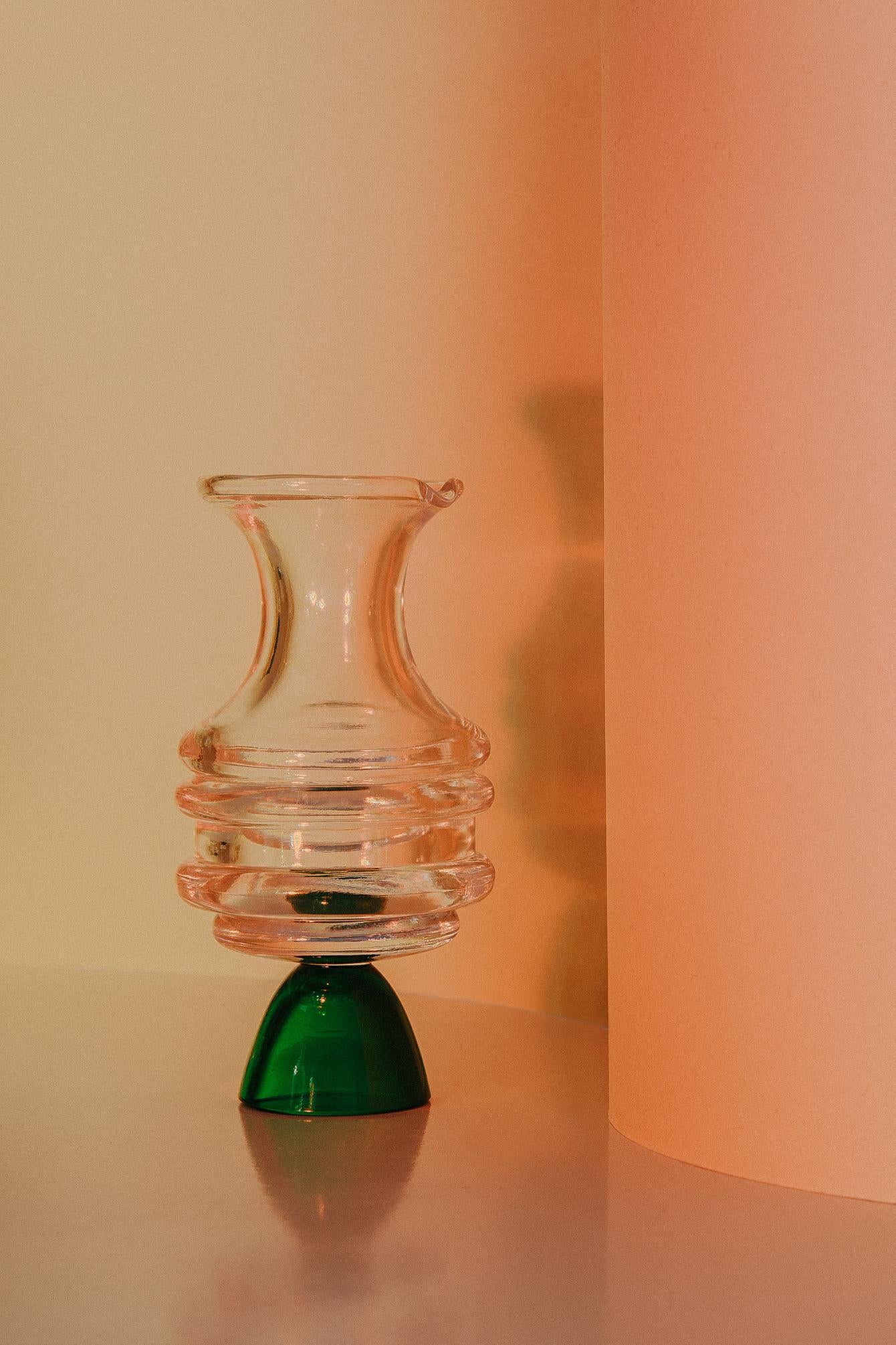 Modern Contemporary Oil Vinegar Blown Green Glass Server Handcrafted by Natalia Criado For Sale