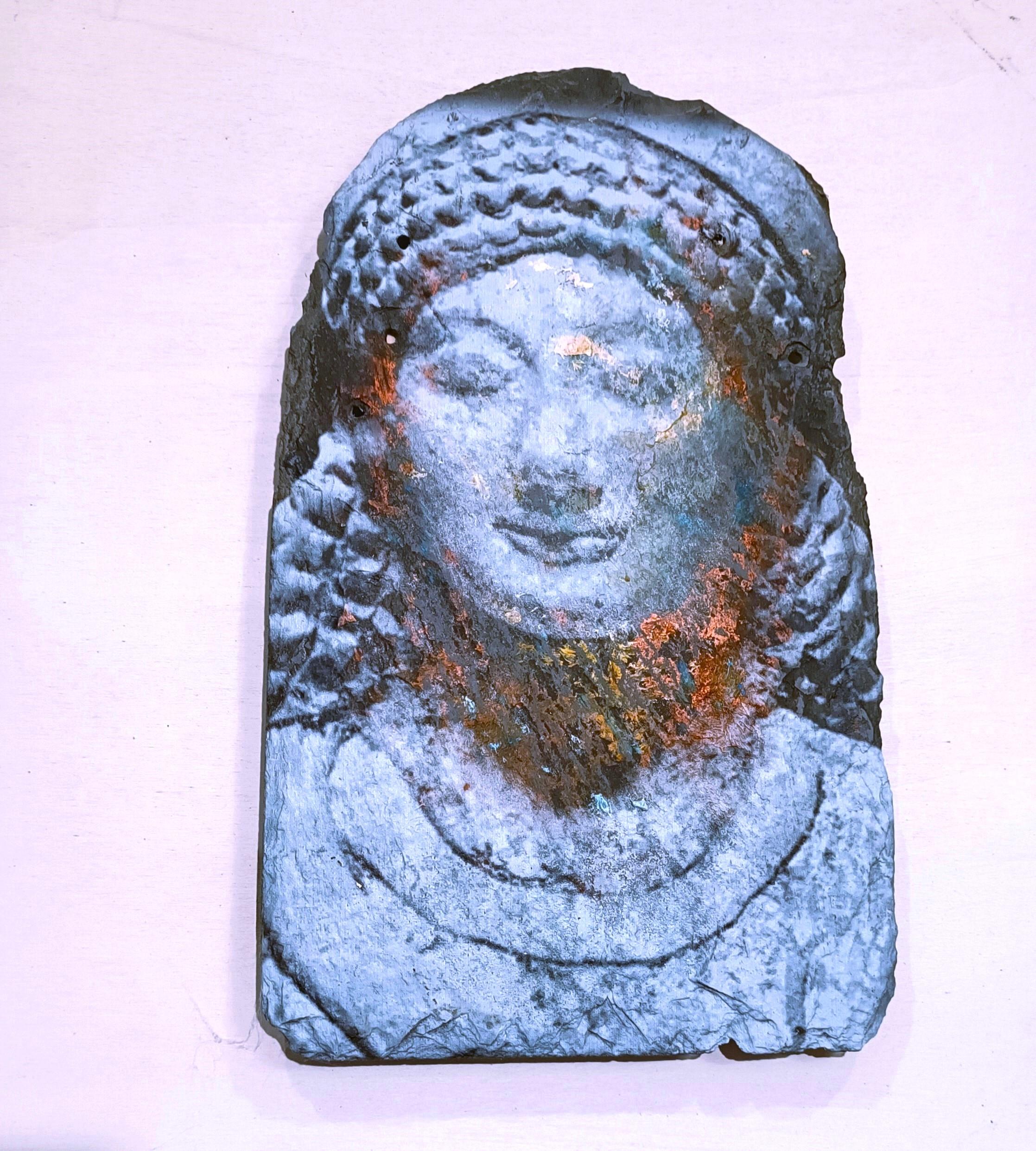 Modern Oil on slate mythological Greek face of Kore -Alessandro La Motta For Sale