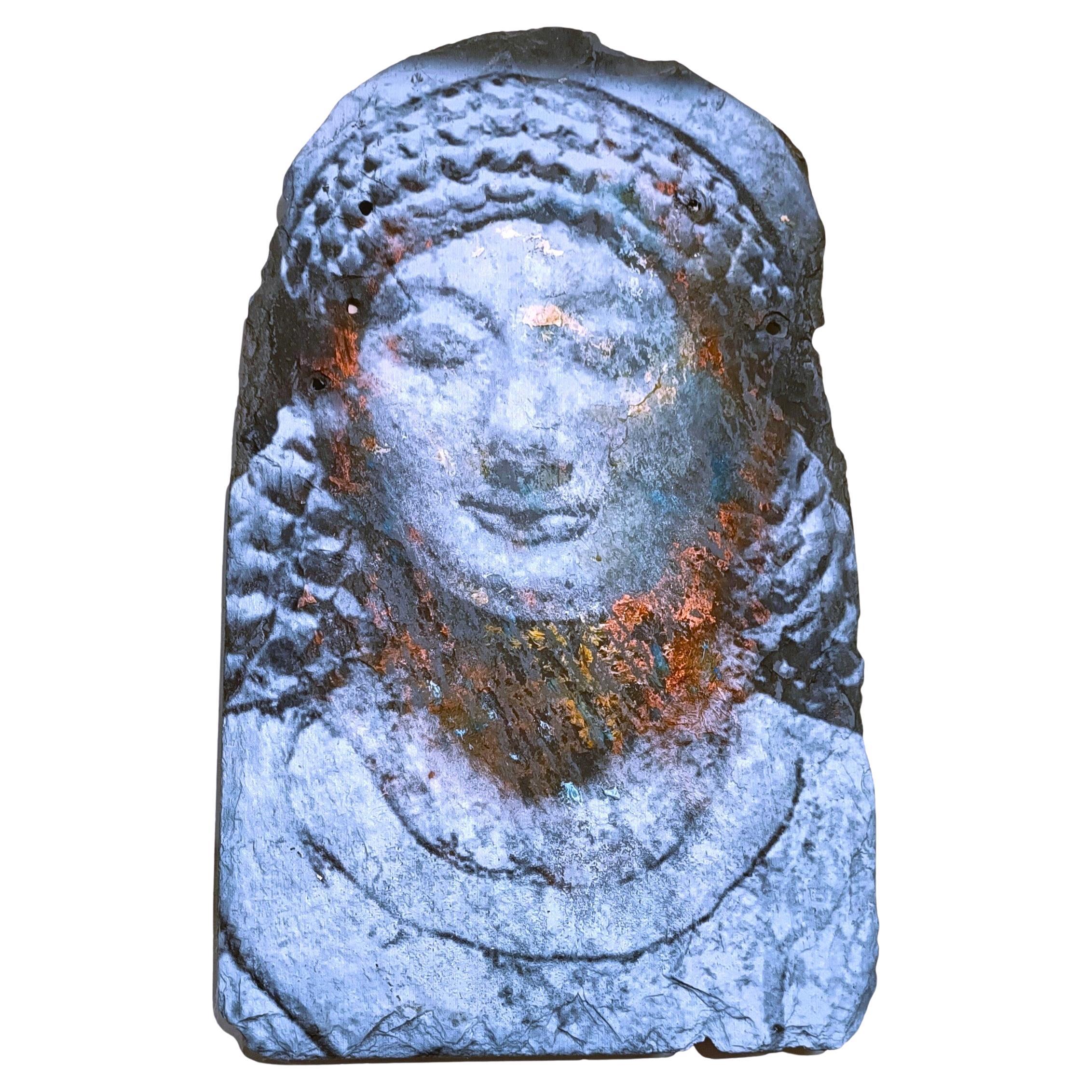 Oil on slate mythological Greek face of Kore -Alessandro La Motta For Sale
