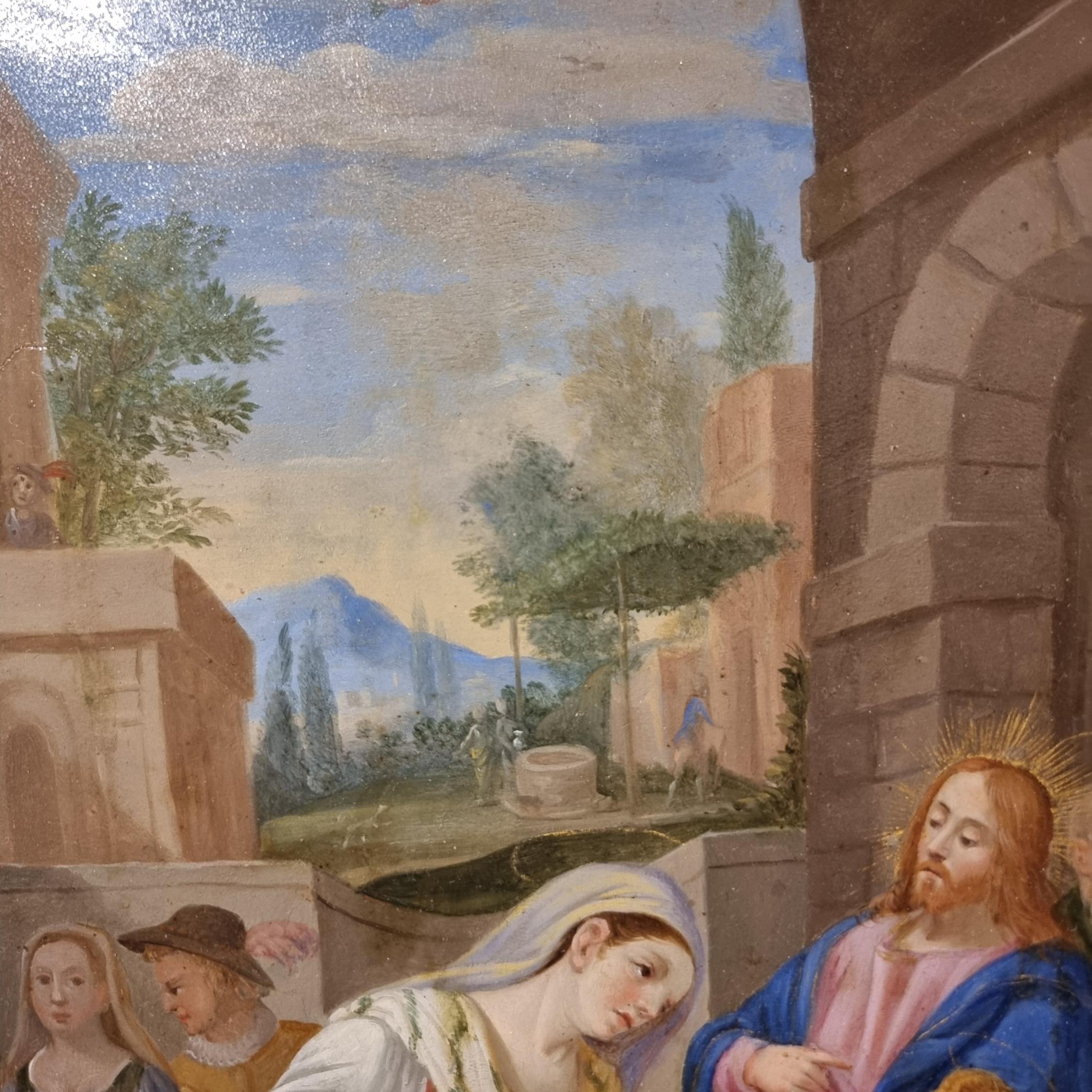Óleo sobre cobre 800 Cristo en casa de Marta con María y Lázaro en venta 2