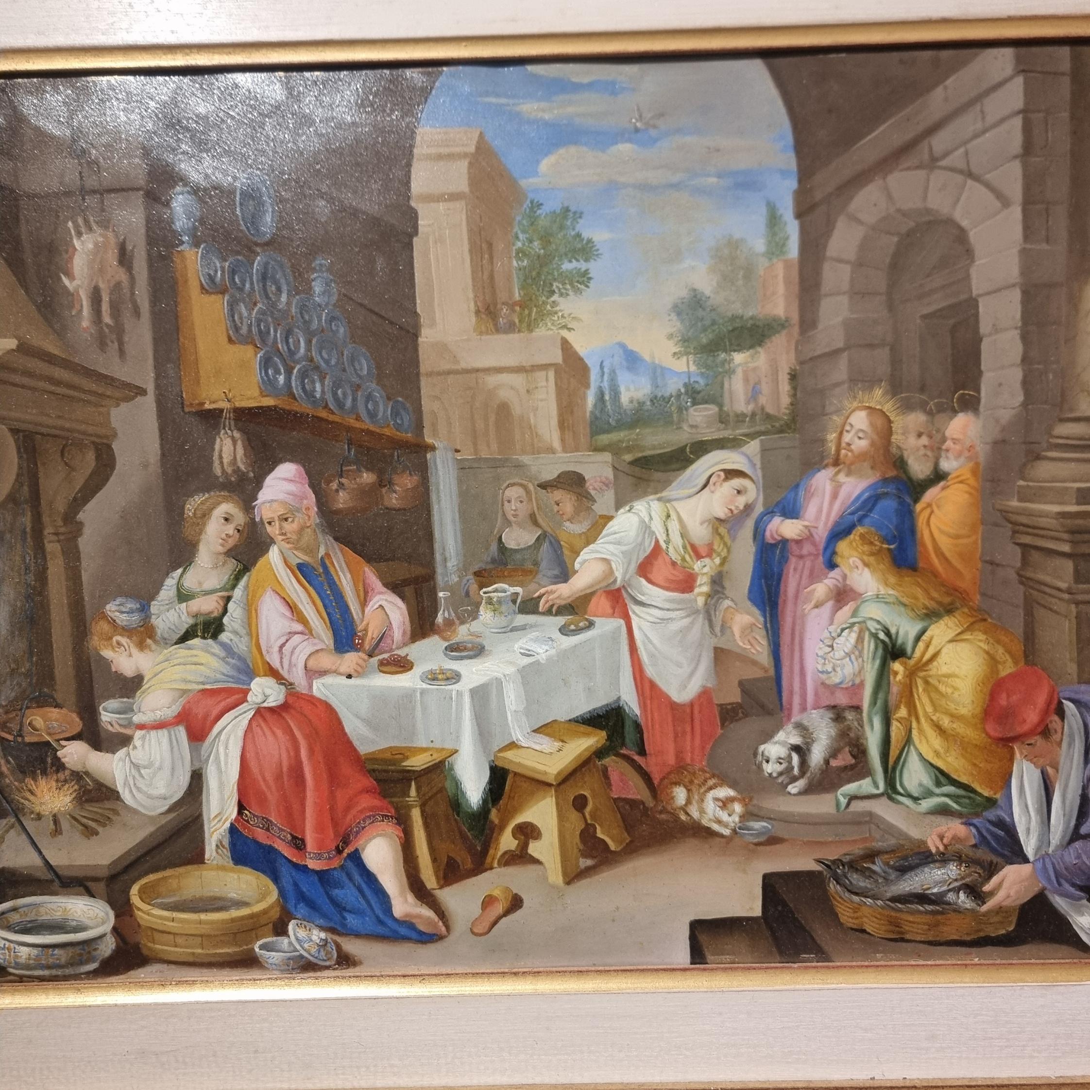Óleo sobre cobre 800 Cristo en casa de Marta con María y Lázaro Renacimiento en venta