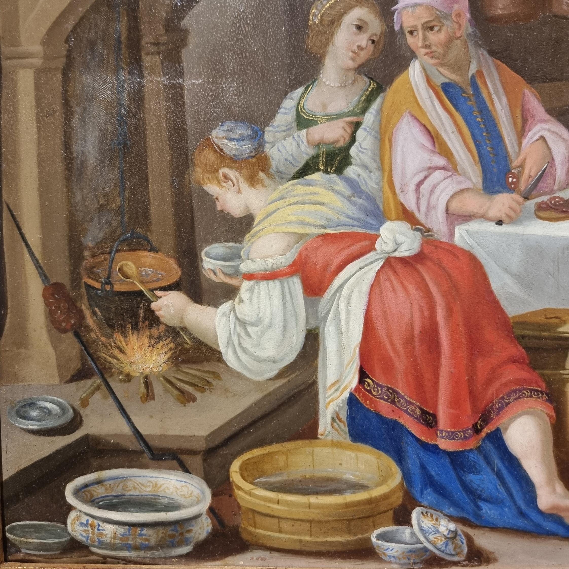 Óleo sobre cobre 800 Cristo en casa de Marta con María y Lázaro Italian en venta