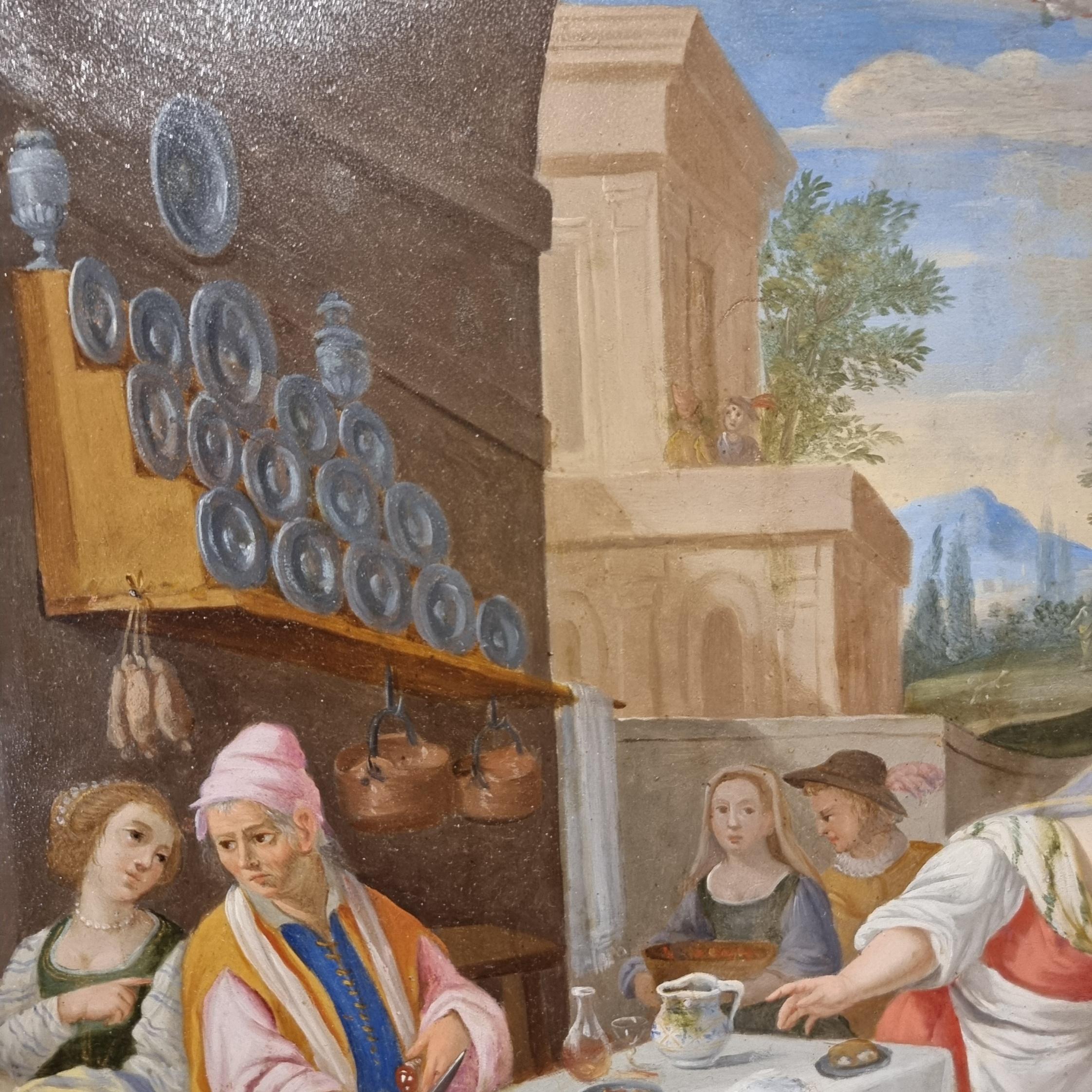 Óleo sobre cobre 800 Cristo en casa de Marta con María y Lázaro en Excelente estado para la venta en Villa Verucchio, Emilia-Romagna