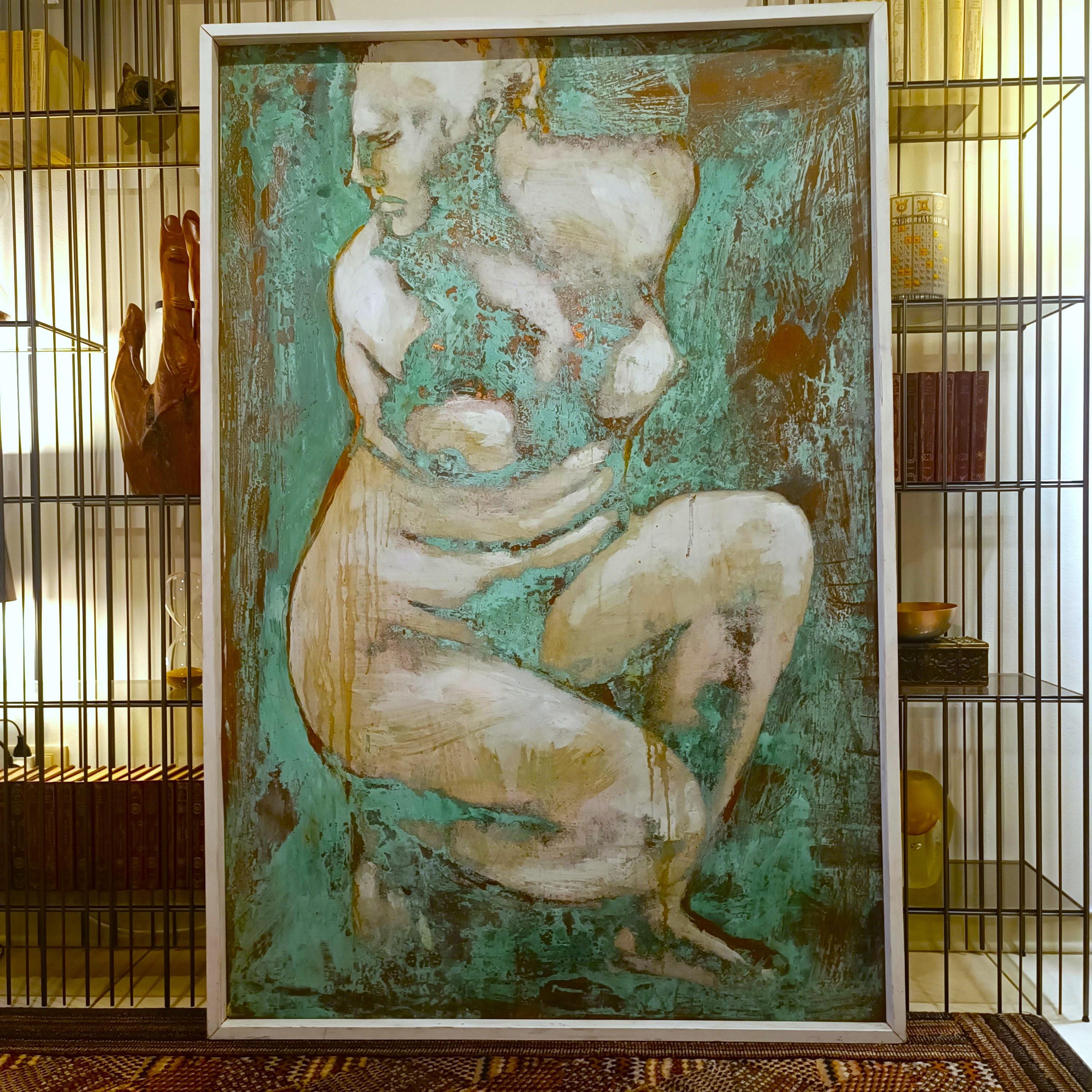 Un icono de belleza y refinamiento artístico

Este extraordinario óleo sobre cobre oxidado, titulado Afrodita diosa del Amor, es una obra única del célebre artista Alessandro La Motta, cuya firma figura en el reverso. El cobre, que mide 150 x 100