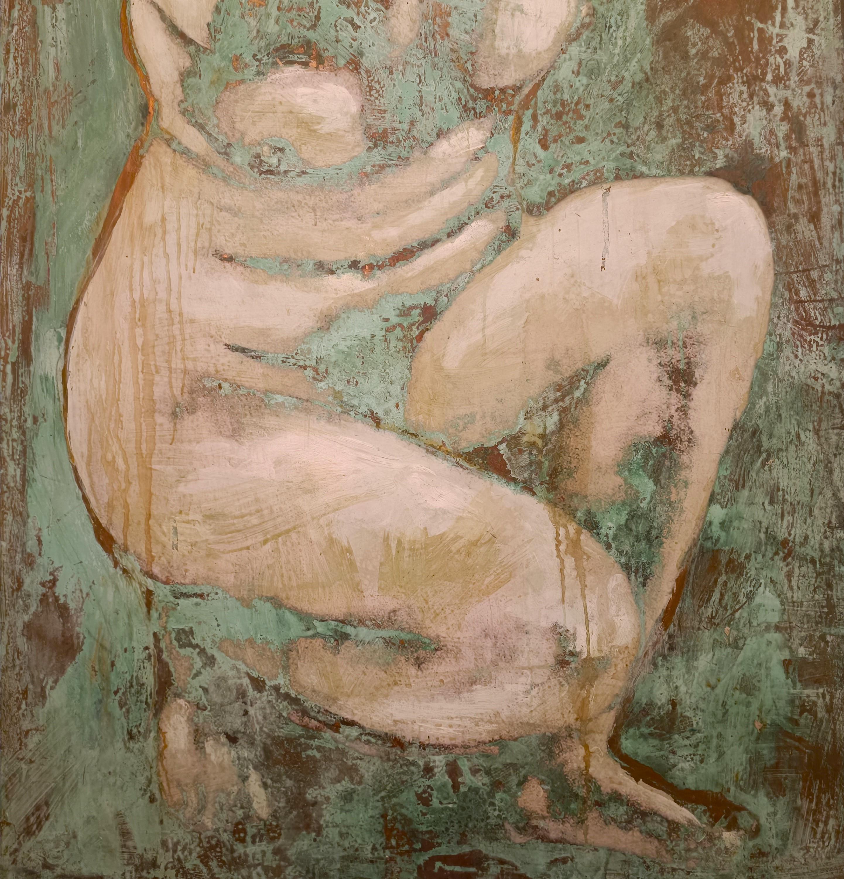 Olio su rame ossidato Venere al bagno opera di Alessandro La Motta im Angebot 1