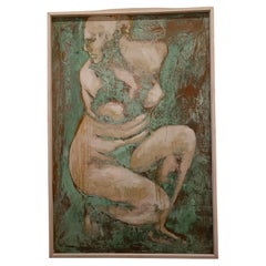 Olio su rame ossidato Venere al bagno opera di Alessandro La Motta