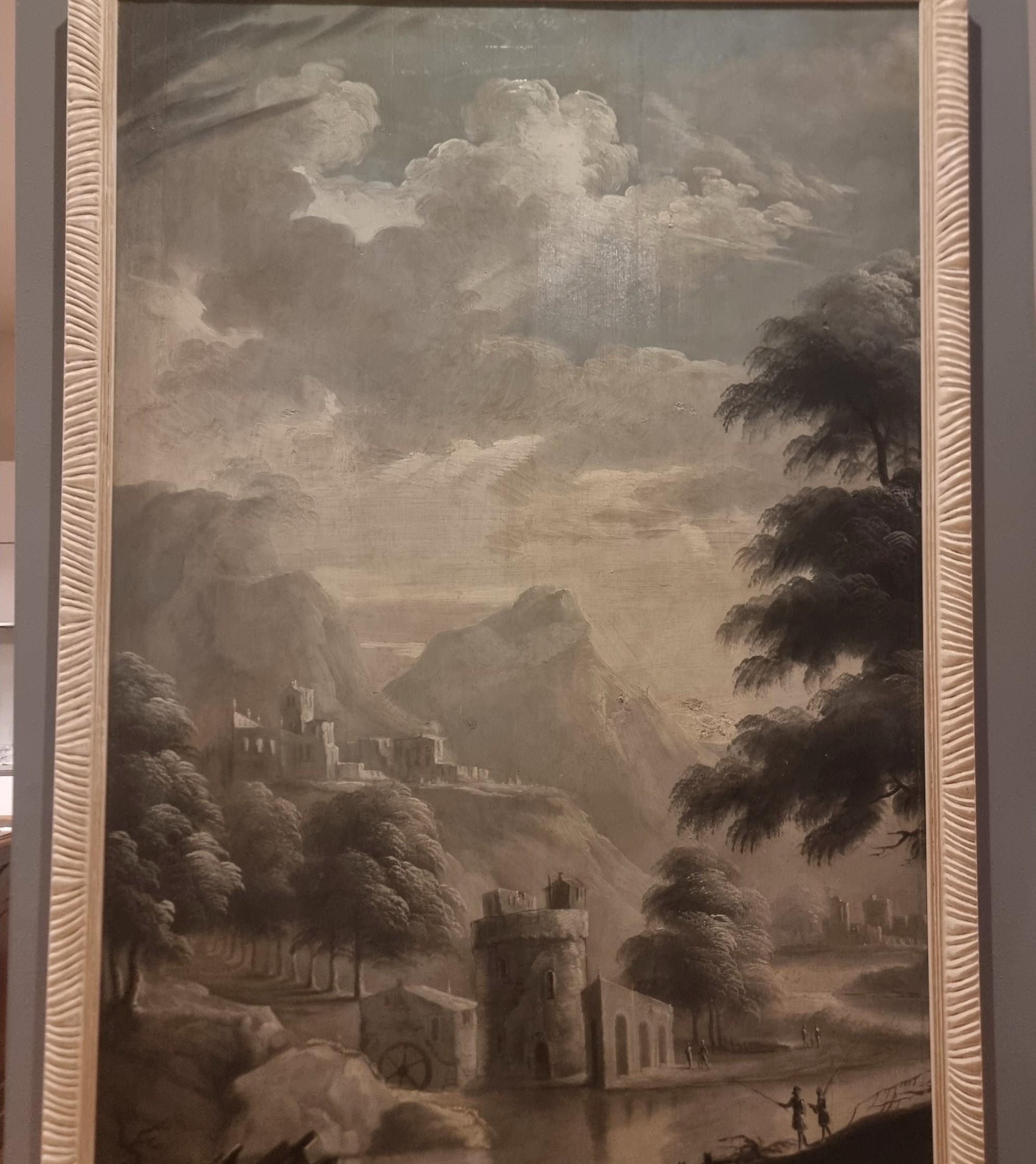 Olio su tavola lignea  700 grisaglia paesaggio Italiano en Excelente estado para la venta en Villa Verucchio, Emilia-Romagna
