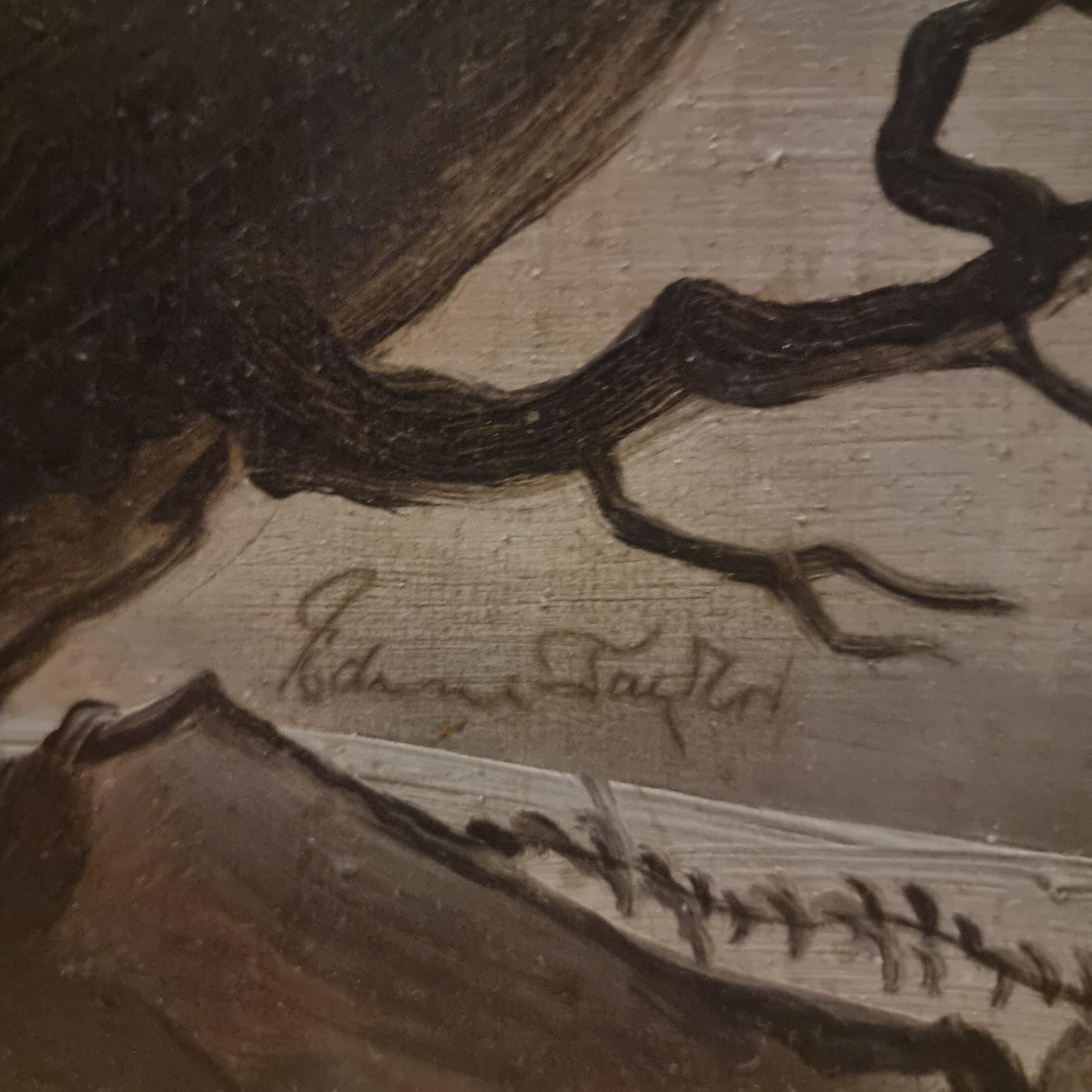 Olio su tavola lignea  700 grisaglia paesaggio Italiano 18th Century en venta