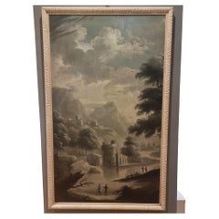 Olio su tavola lignea  700 grisaglia paesaggio Italiano
