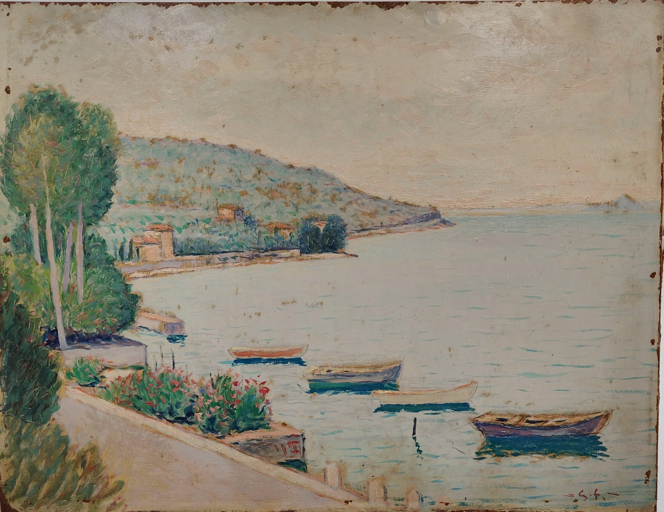 Un dipinto olio su tavola, di misure 44,5x34,5 cm, che mostra una veduta di Pai (frazione di Torri del Benaco), un piccolo borgo sul Lago di Garda, eseguito da Guido Farina nel 1947.
L’artista da sempre ha guardato con interesse professionale lo
